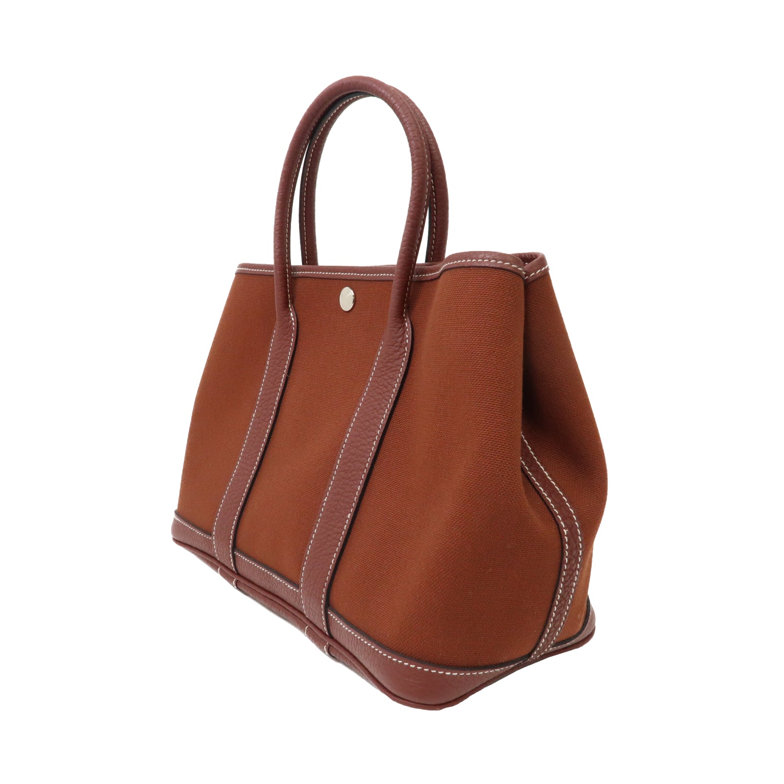 HERMES 帆布Garden Party TPM銀扣手挽袋Rouge H/紅棕色