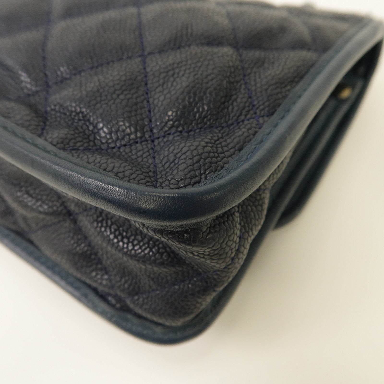 CHANEL 菱格皮革Shoulder Bag銀扣鏈帶肩背袋藍色