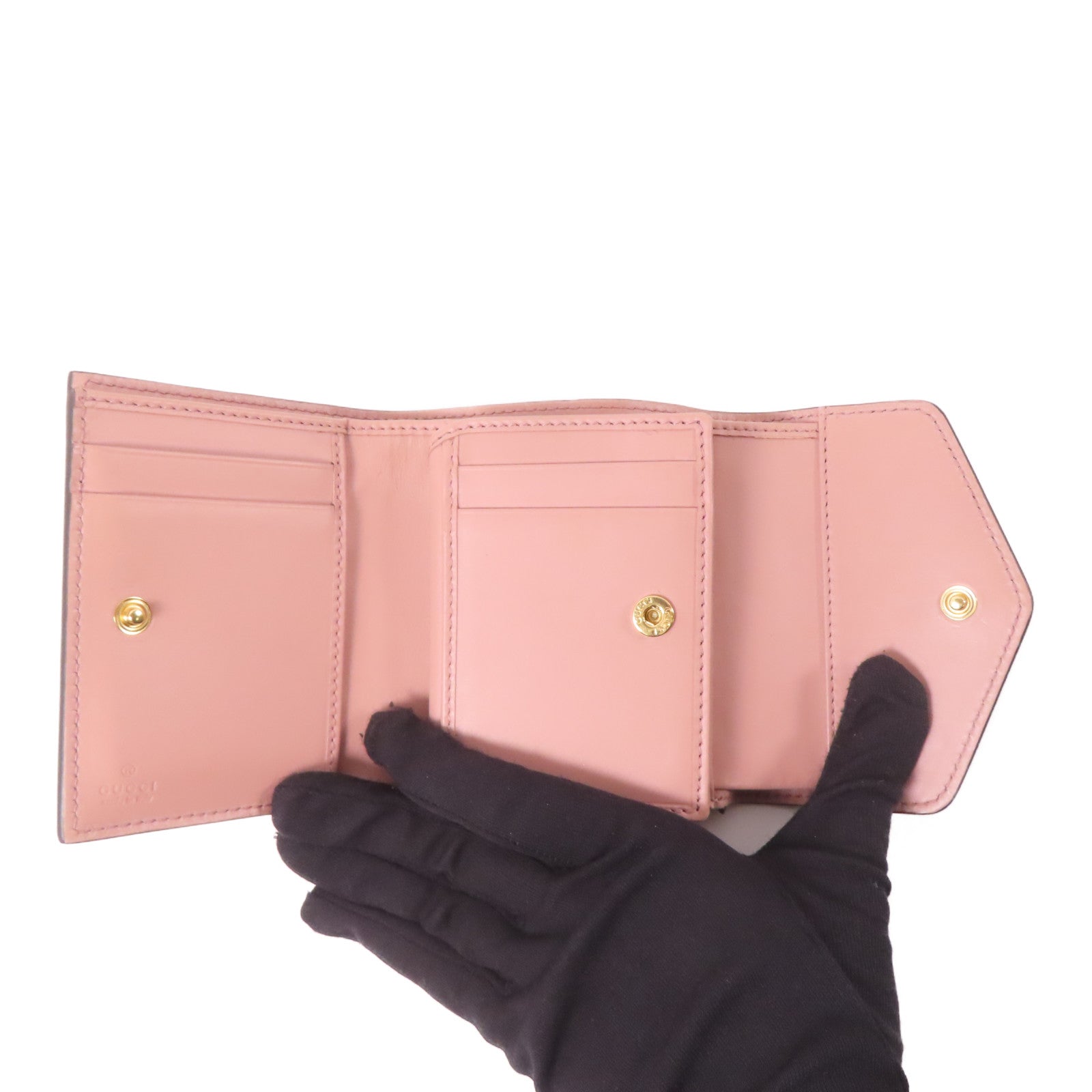 GUCCI 牛皮皮革Pocketbook金扣錢包粉紅色
