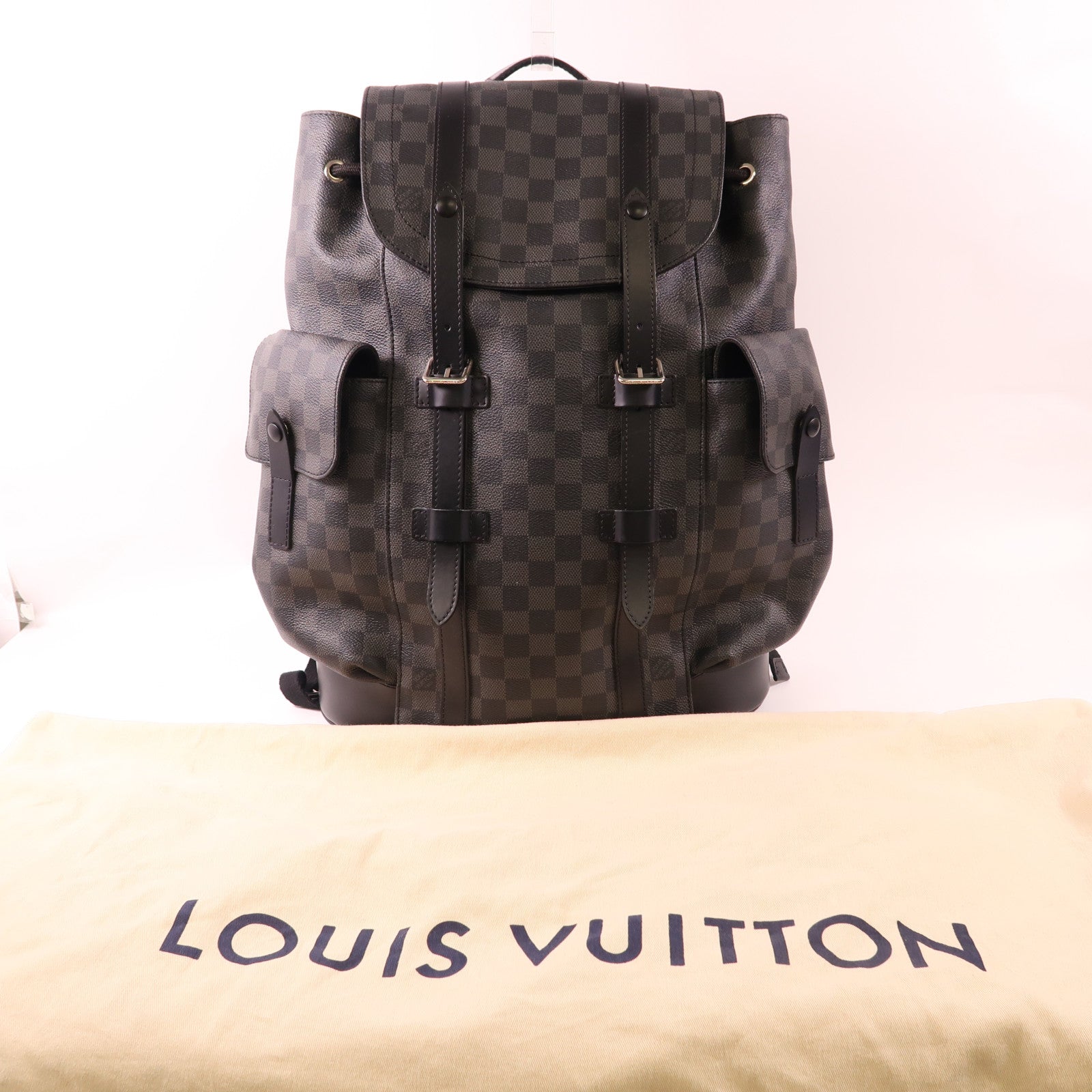LOUIS VUITTON Damier Graphite Christopher MM銀扣背包色