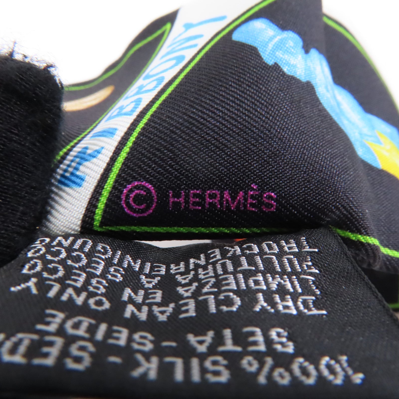 HERMES 絲質Twilly絲巾黑色/彩色