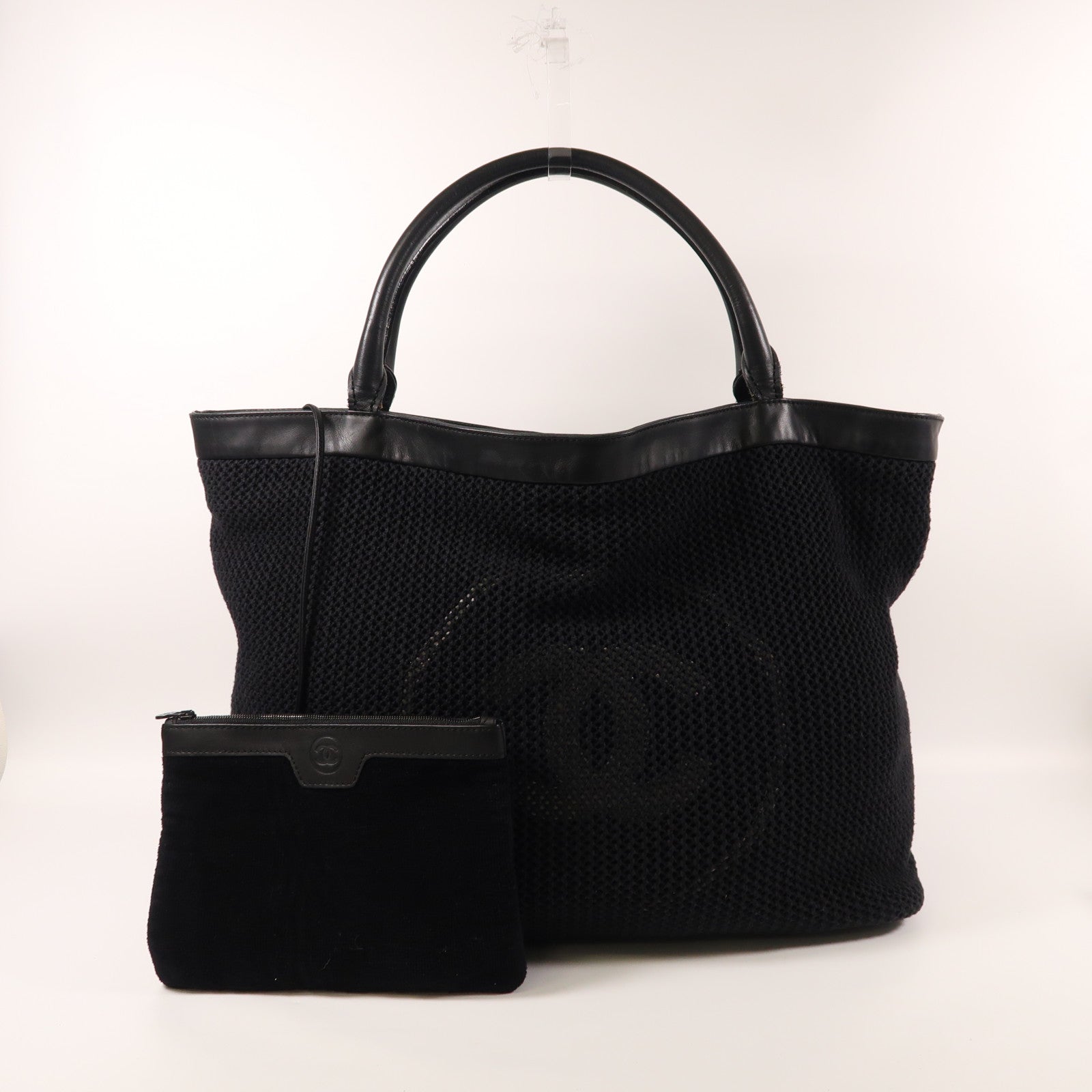 CHANEL 棉質Tote bag銀扣肩背袋