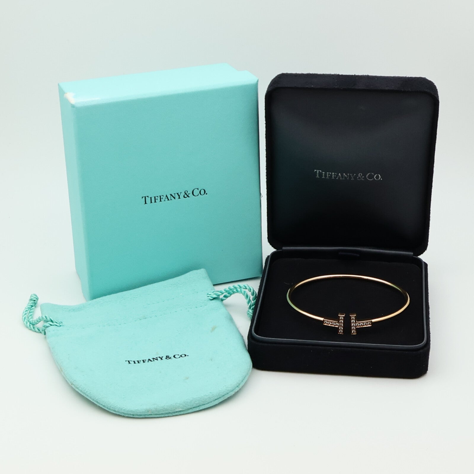 TIFFANY＆CO 18K玫瑰金T Wire Diamond Bracelet鑽石手鐲
