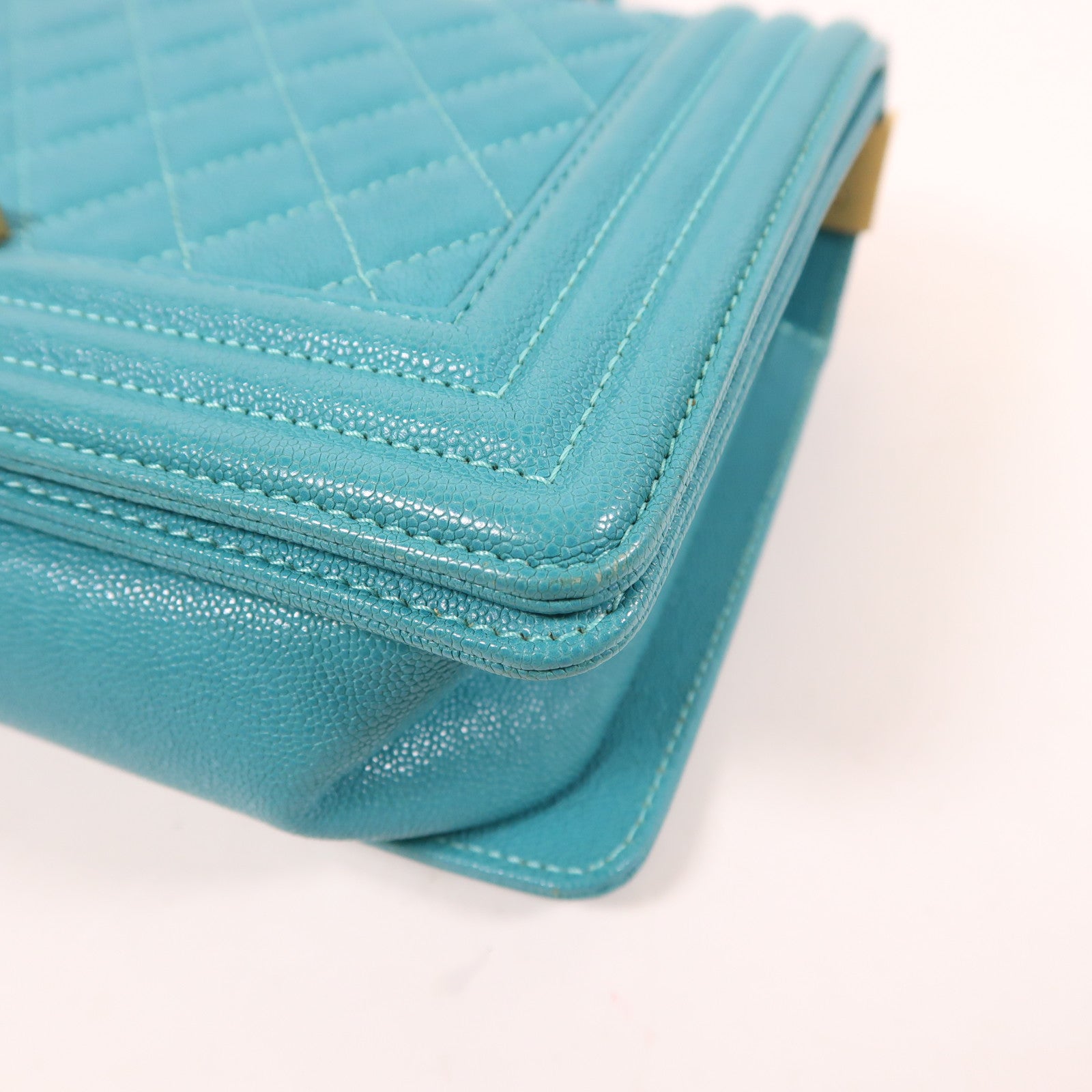 CHANEL CC GHW Boy 25 Chain Shoulder Bag Calfskin Leather Blue