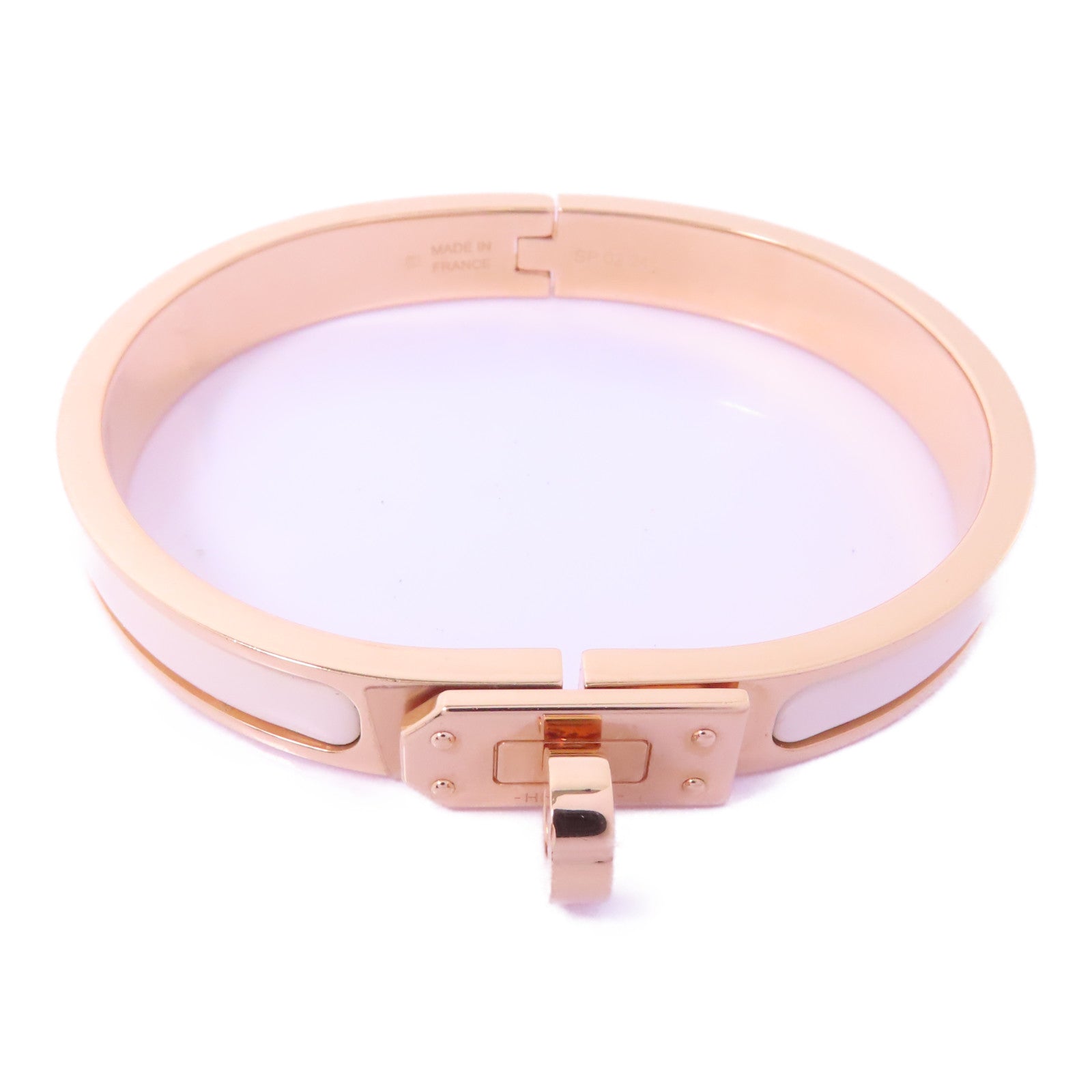 HERMES 琺瑯/金屬Mini Clic Kelly手鐲金色/米色