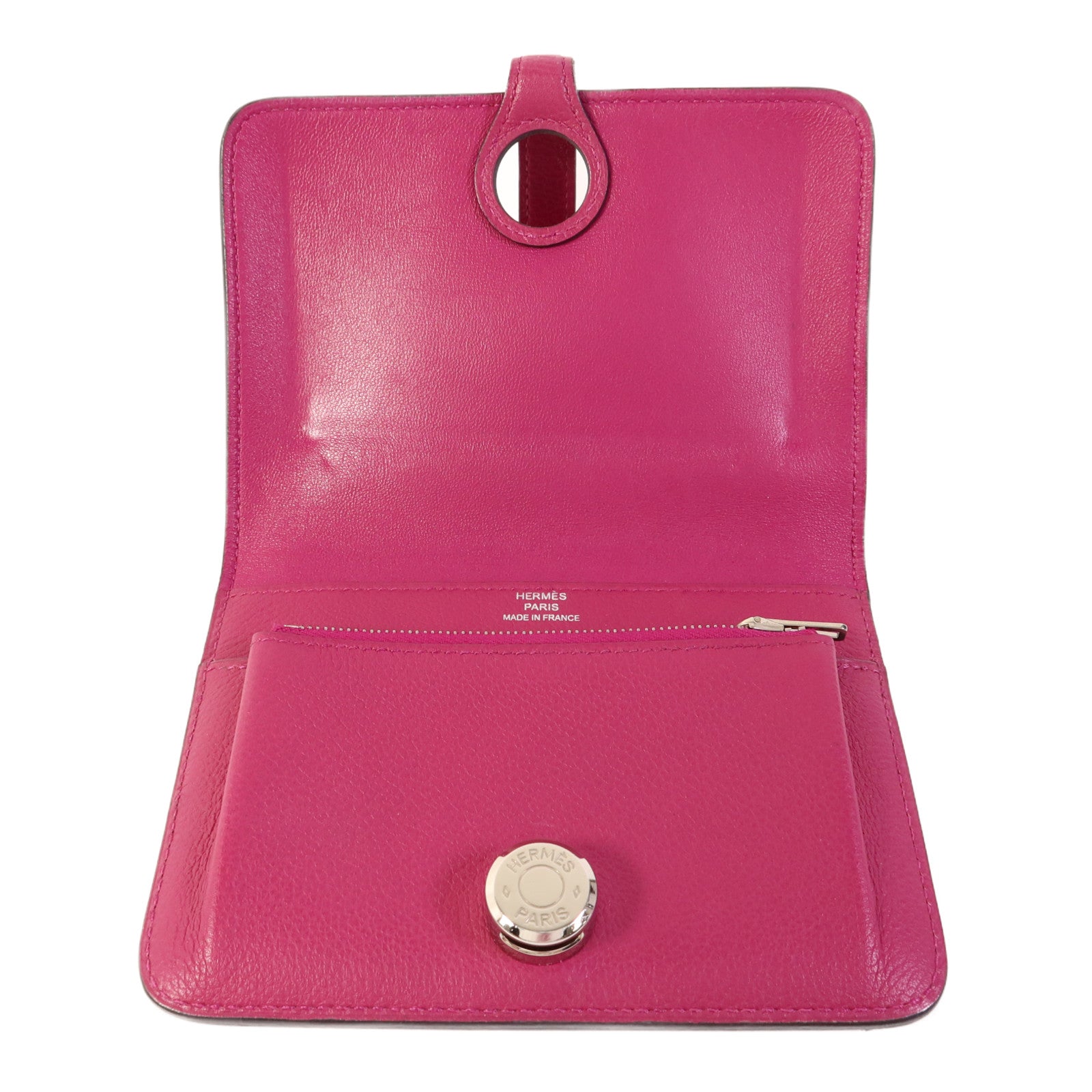 HERMES Evercolor皮革Dogon Compact Bifold Wallet銀扣錢包Rose Pourpre