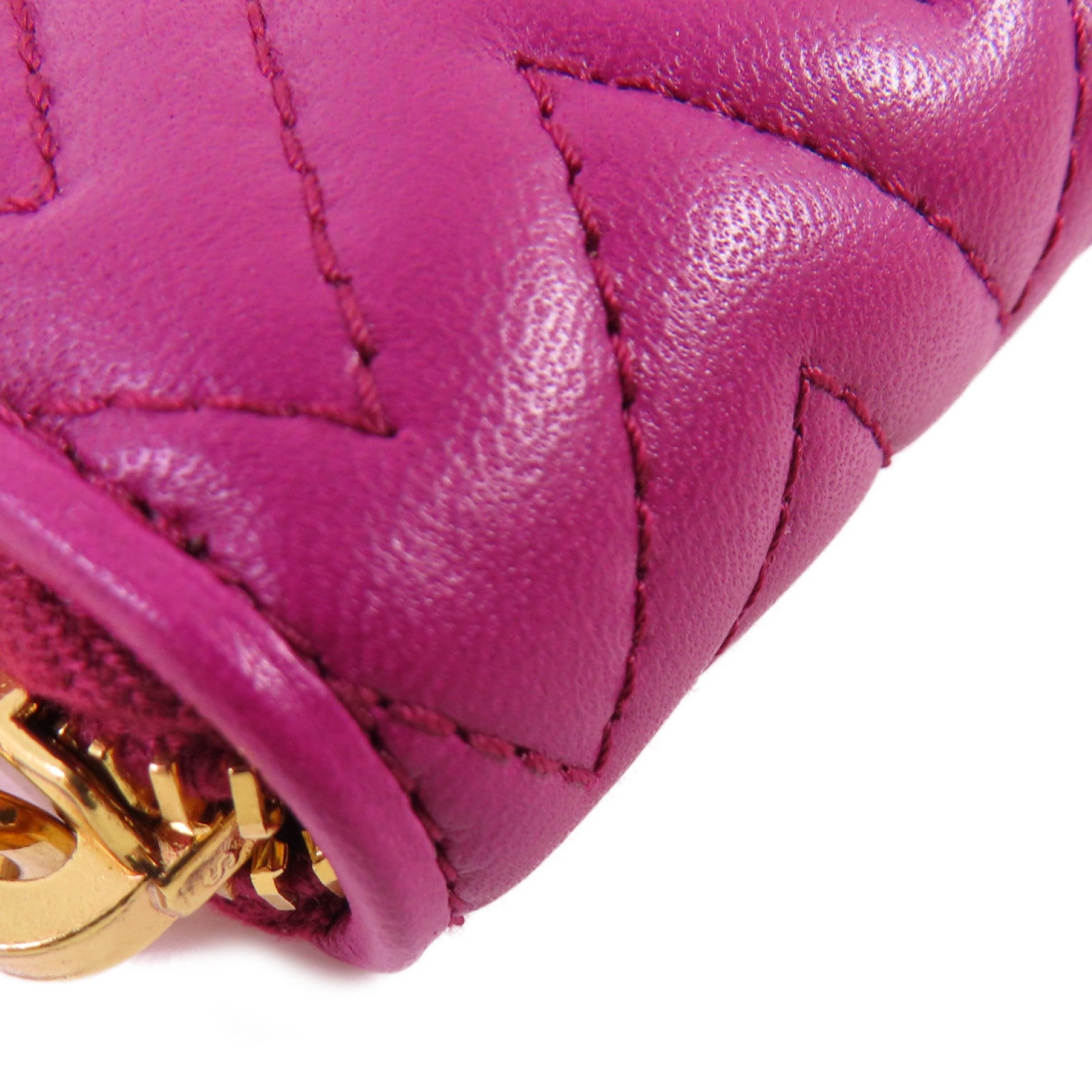 Miu Miu 羊皮皮革Zipper Card Case金扣拉鏈零錢包粉紫色