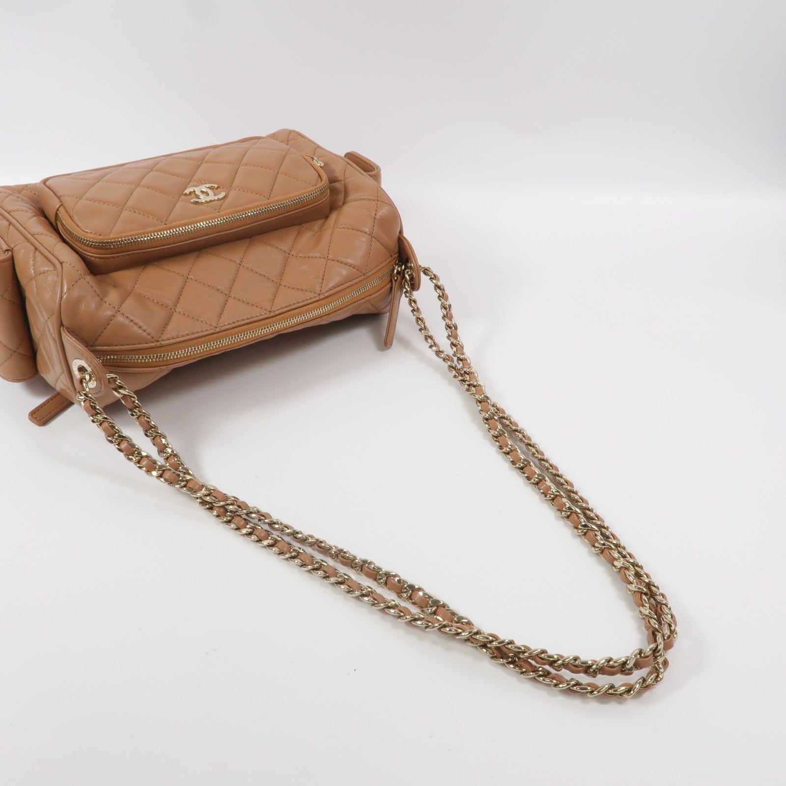 CHANEL 羊皮皮革24K Camera Bag鏈帶肩背袋