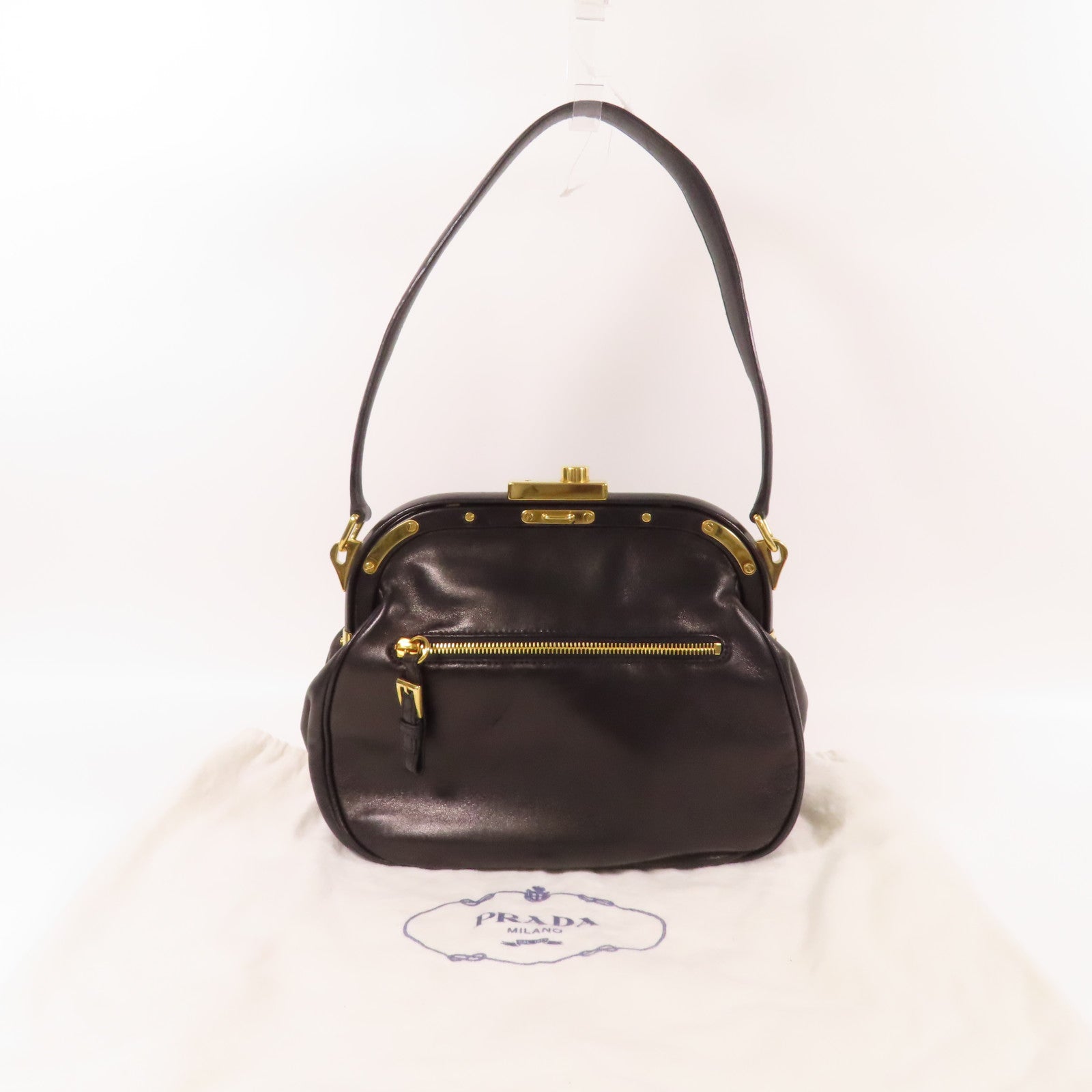 PRADA 羊皮皮革Shoulder Bag金扣肩背袋黑色
