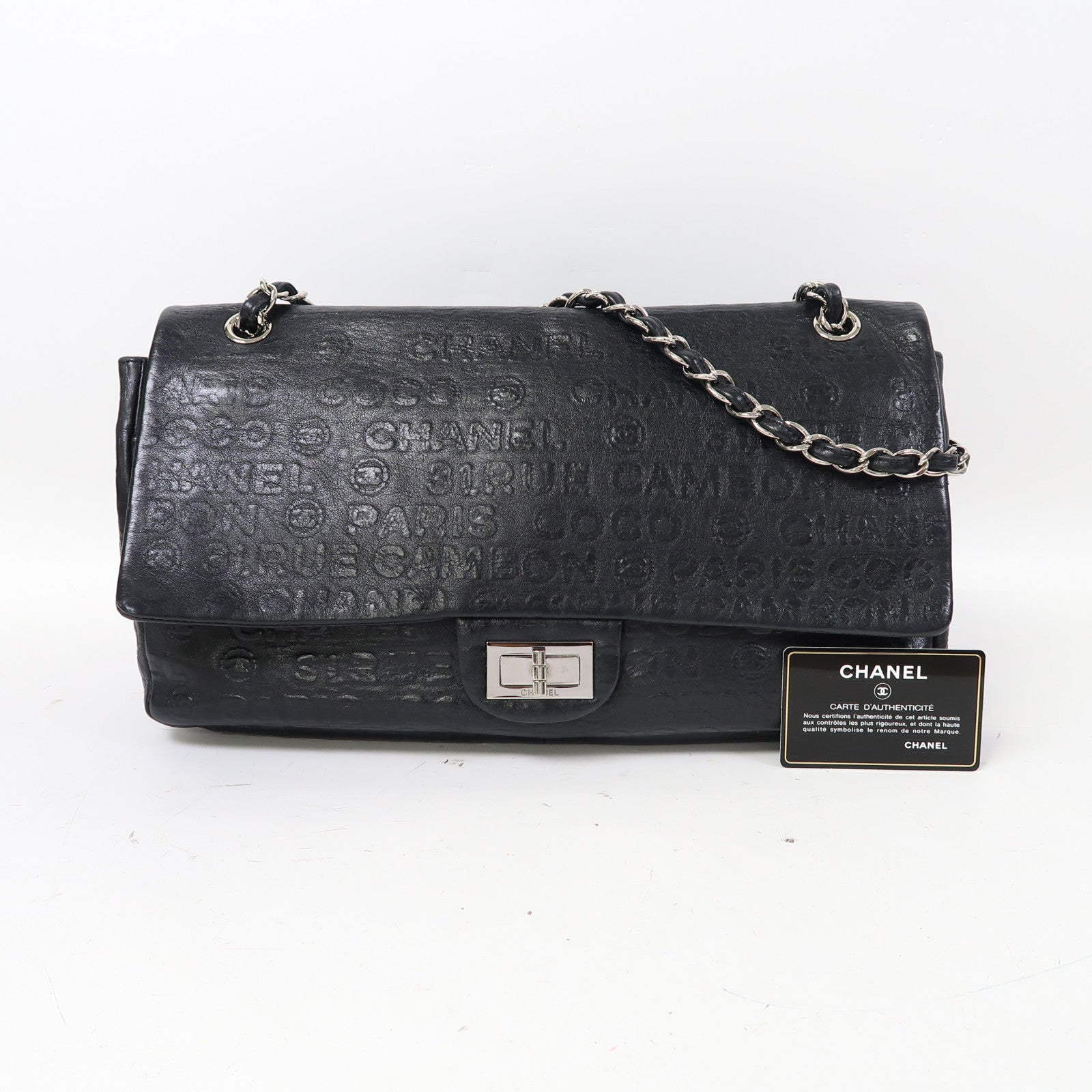 CHANEL 【激減優惠】牛皮皮革2.55 Chain Shoulder銀扣鏈帶肩背袋黑色