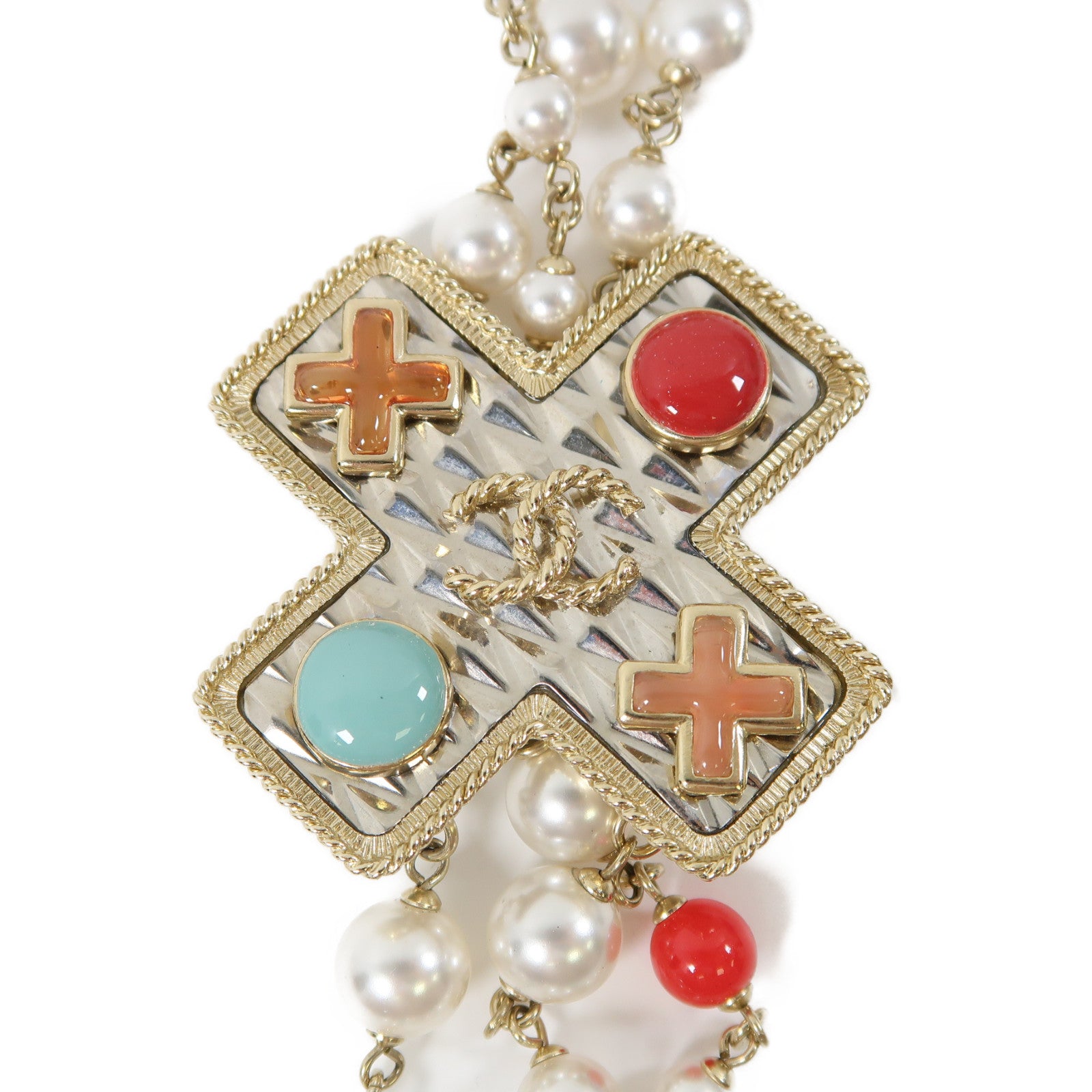 CHANEL 金屬Necklace項鍊金色/紅色/藍色