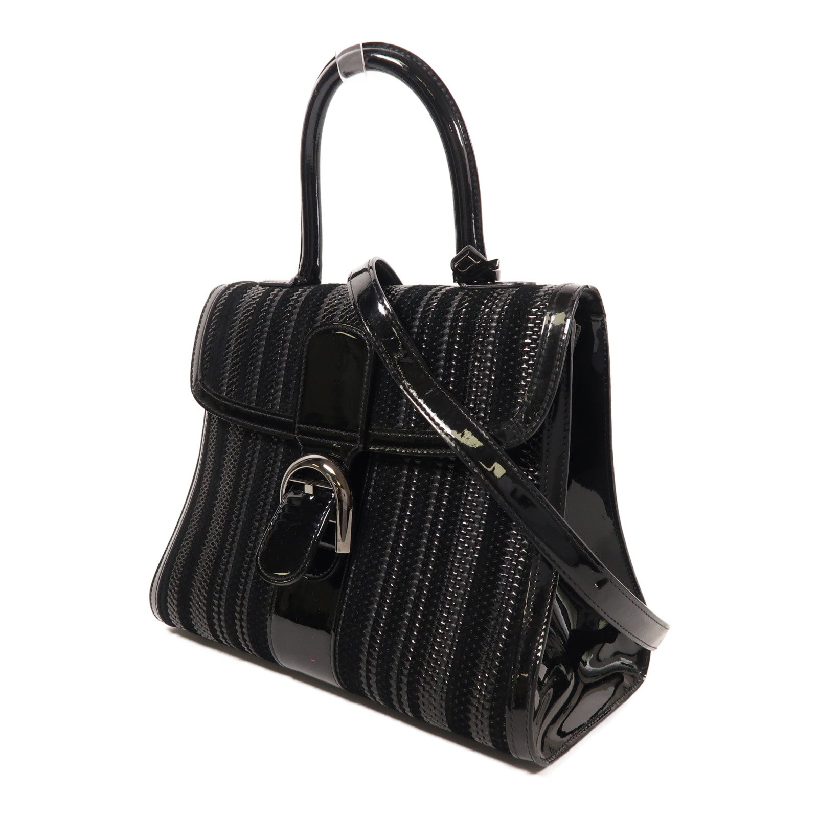 Delvaux 漆皮皮革/帆布Brillant MM手挽肩背兩用袋