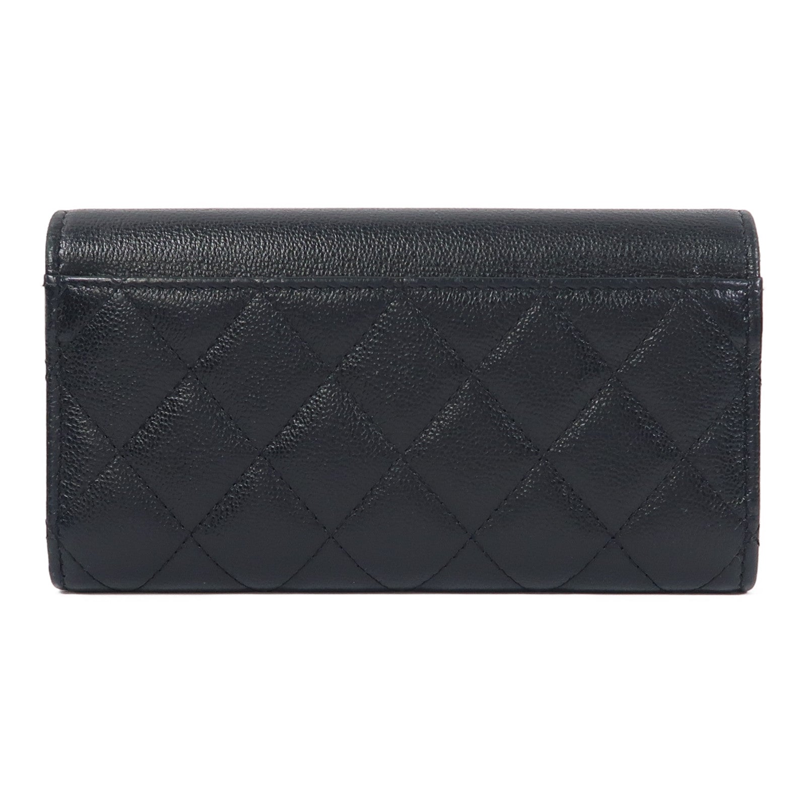 CHANEL 菱格牛皮皮革Wallet銀扣長錢包黑色
