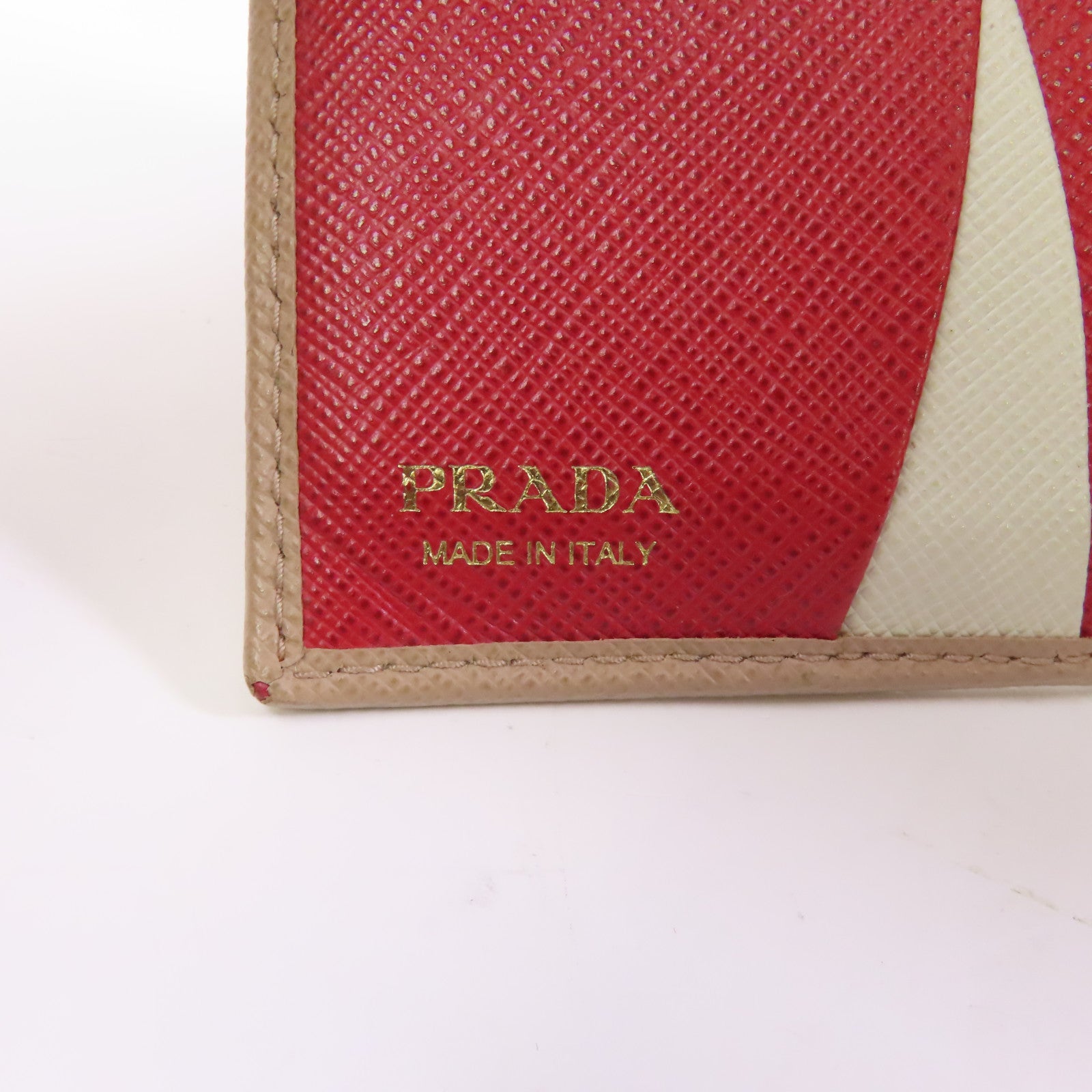 PRADA 【激減優惠】Saffiano皮革Wallet金扣錢包米色