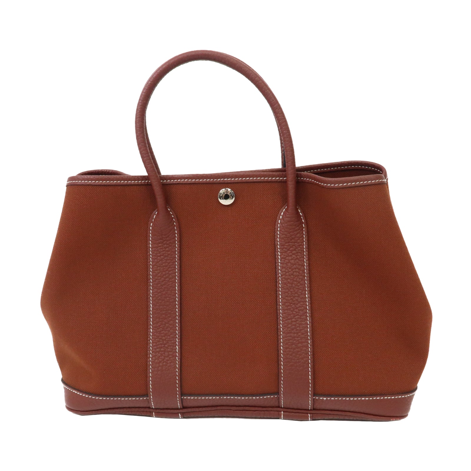 HERMES 帆布Garden Party TPM銀扣手挽袋Rouge H/紅棕色