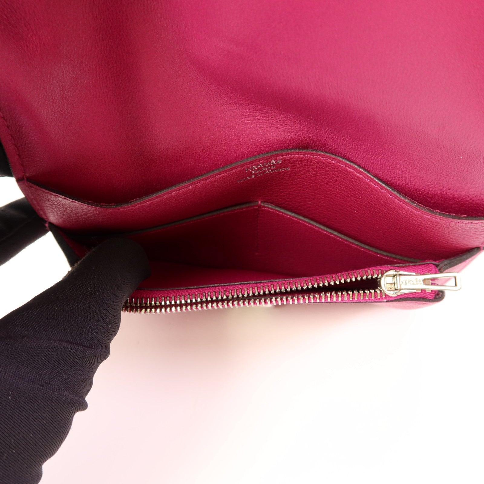 HERMES Evercolor皮革Dogon Compact Bifold Wallet銀扣錢包Rose Pourpre