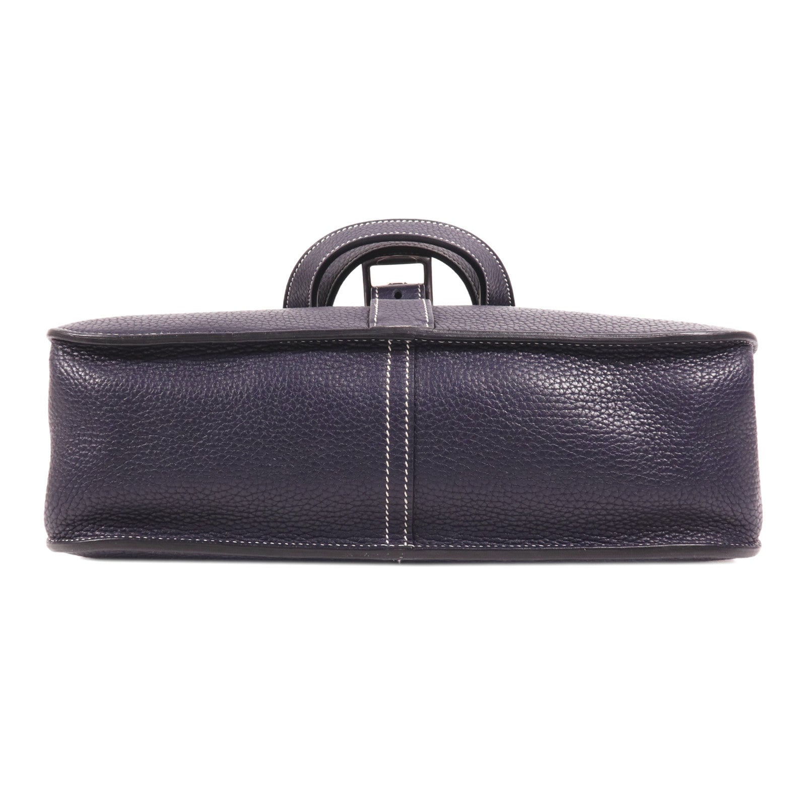 HERMES Clemence皮革Halzan 31銀扣手挽肩背兩用袋Bleu Nuit