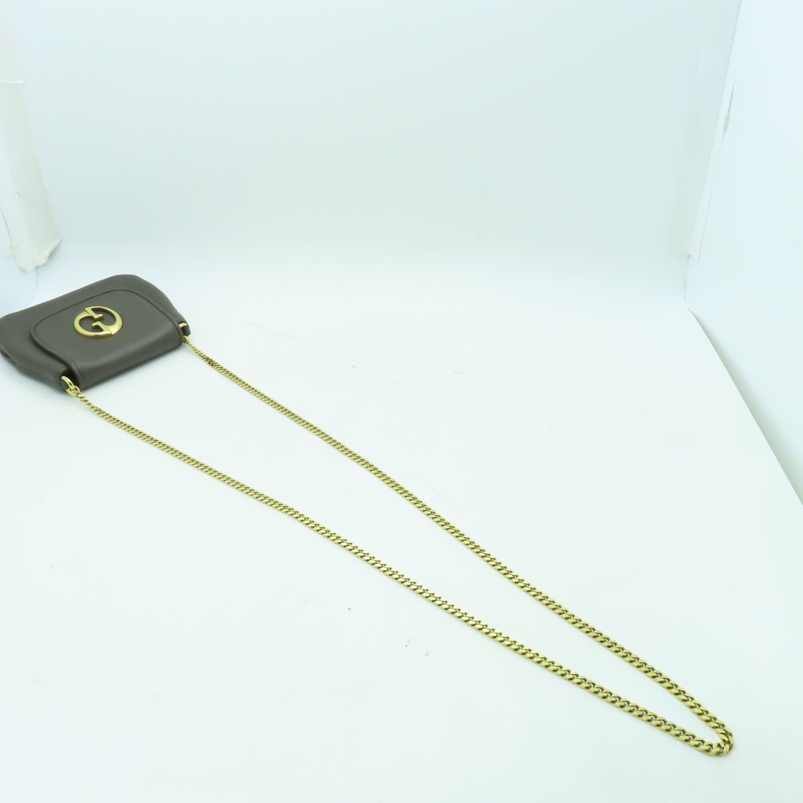 GUCCI 【激減優惠】牛皮皮革Chain Shoulder Bag金扣鏈帶肩背袋卡其色