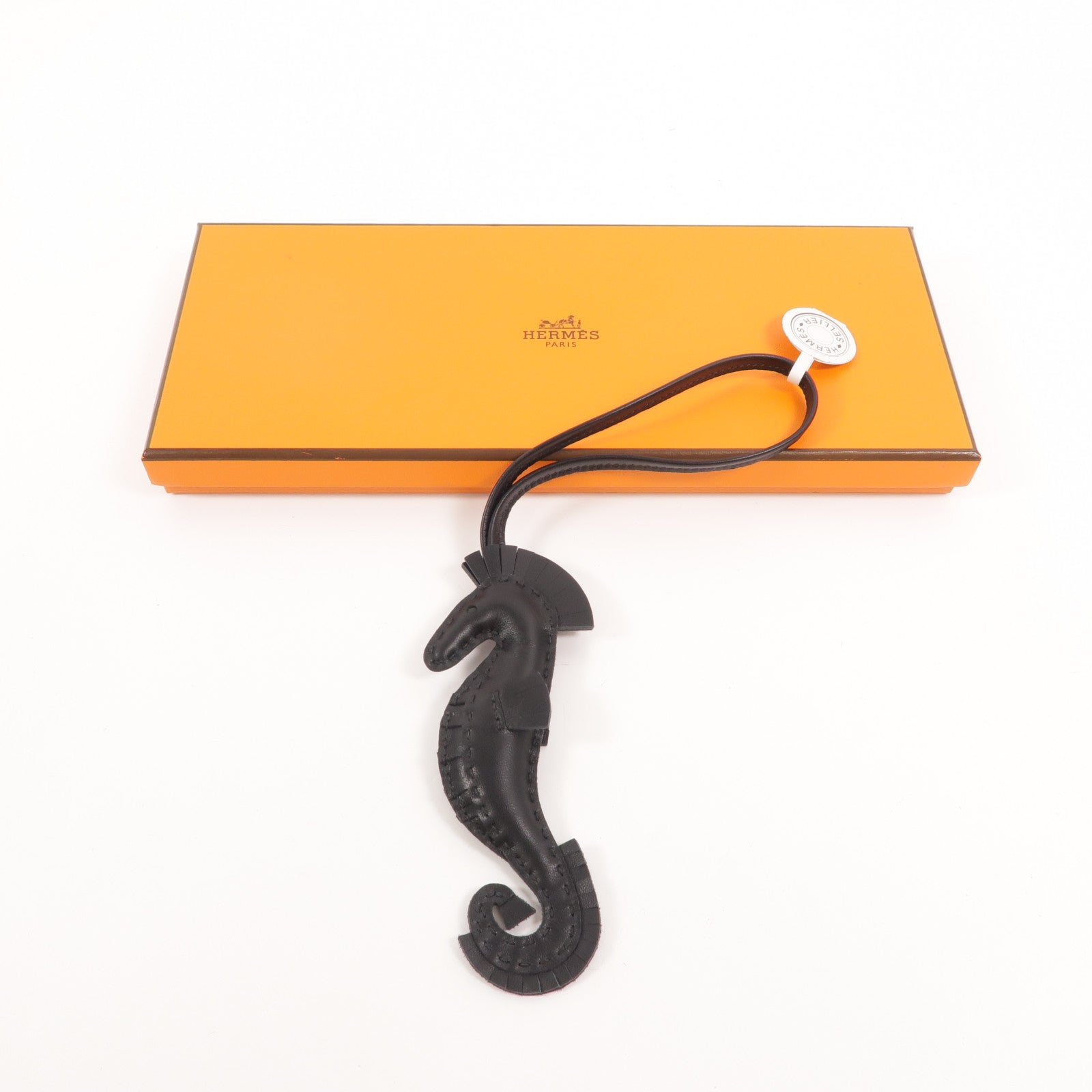 HERMES Milo皮革Seahorse Charm掛飾Noir