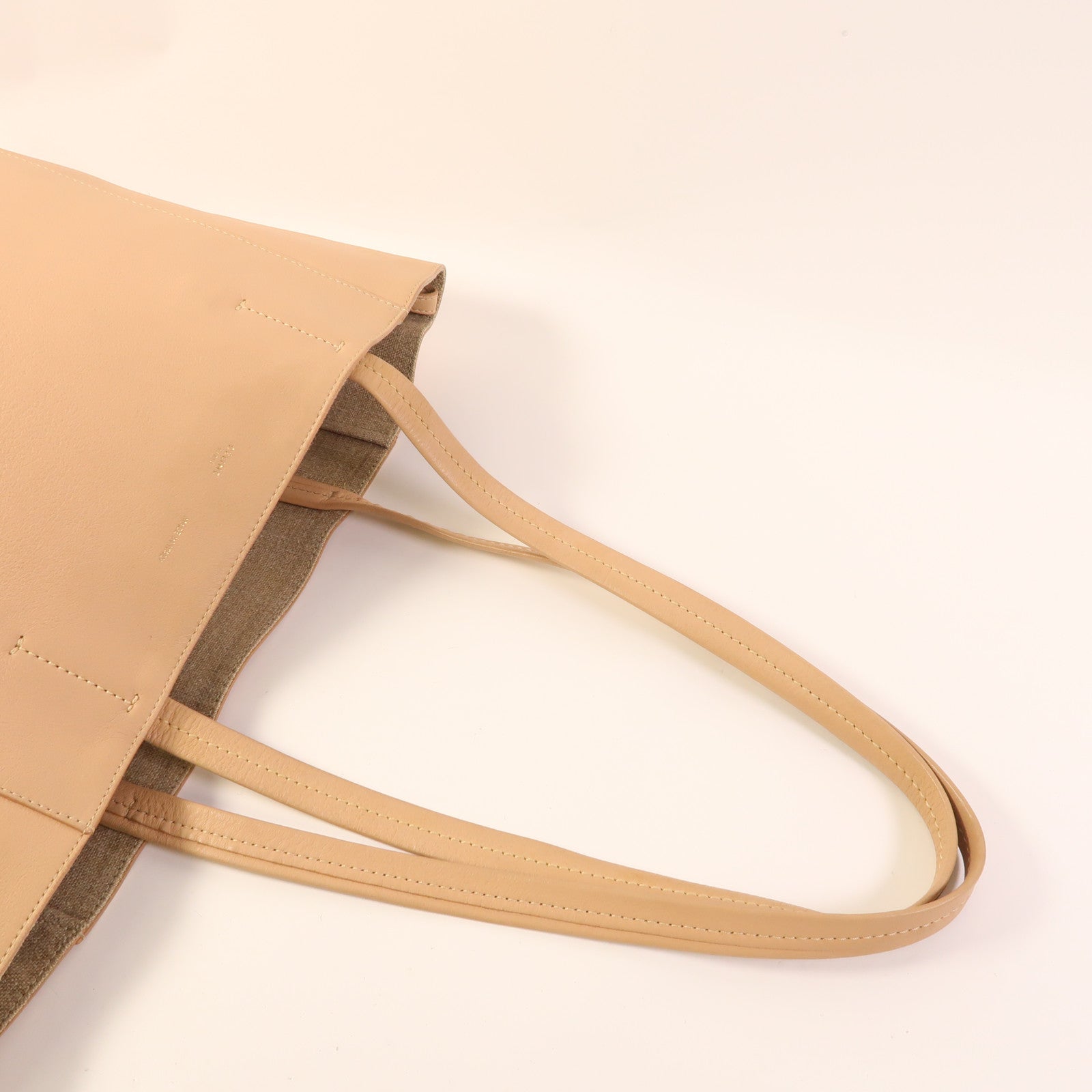 CELINE GHW Shoulder Tote Bag Calfskin Leather Beige