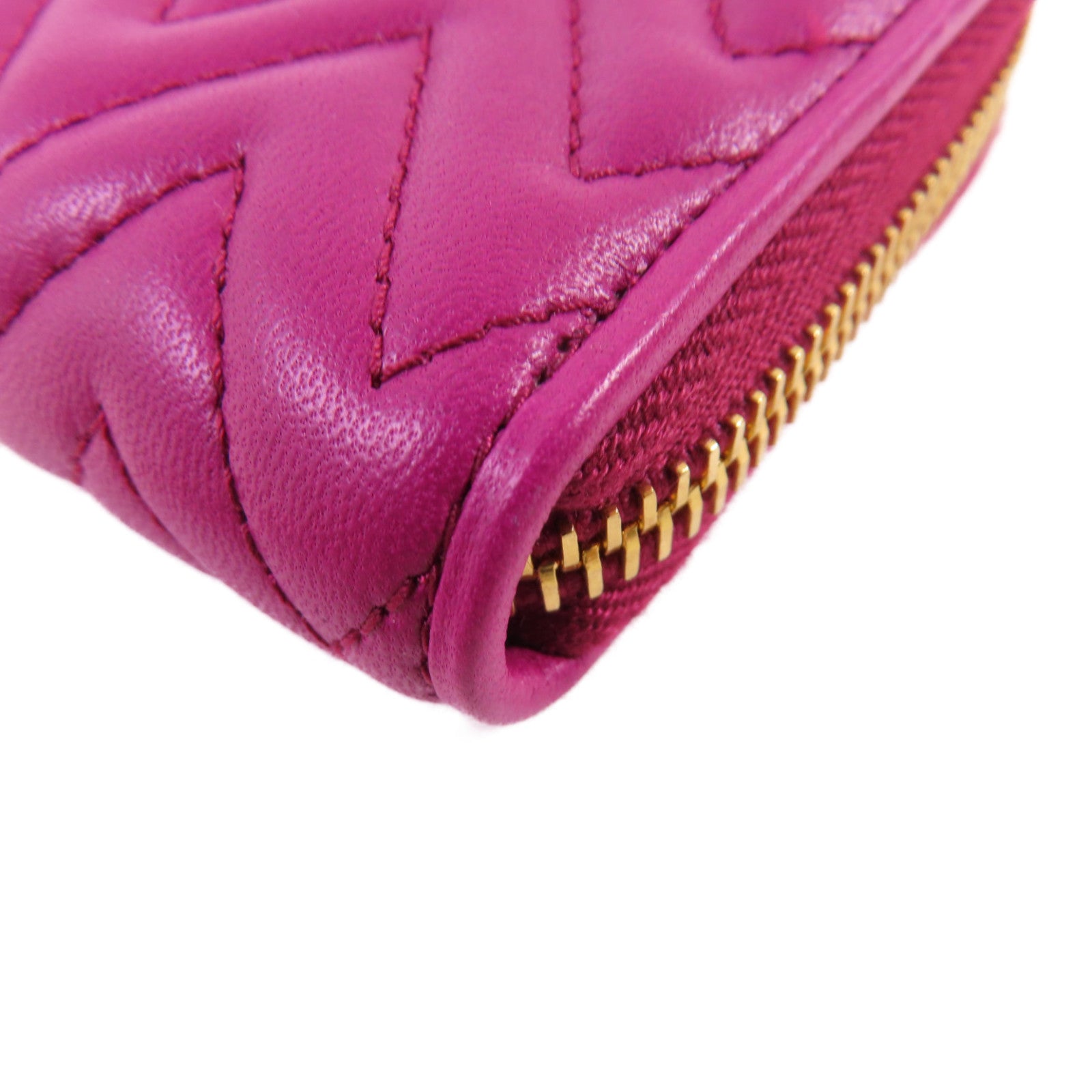 Miu Miu 羊皮皮革Zipper Card Case金扣拉鏈零錢包粉紫色