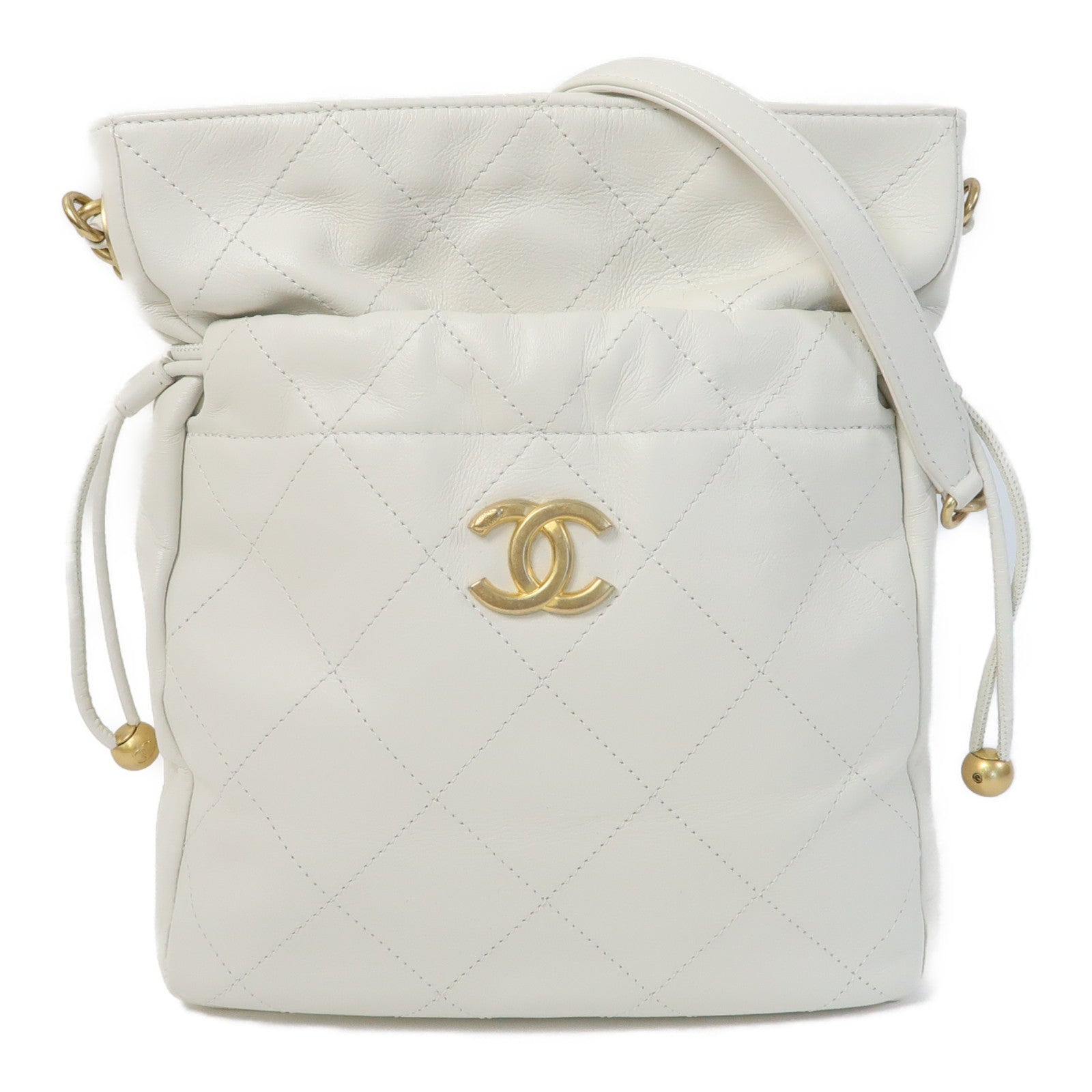 CHANEL 【激減優惠】菱格羊皮皮革Chain Shoulder金扣鏈帶肩背袋白色