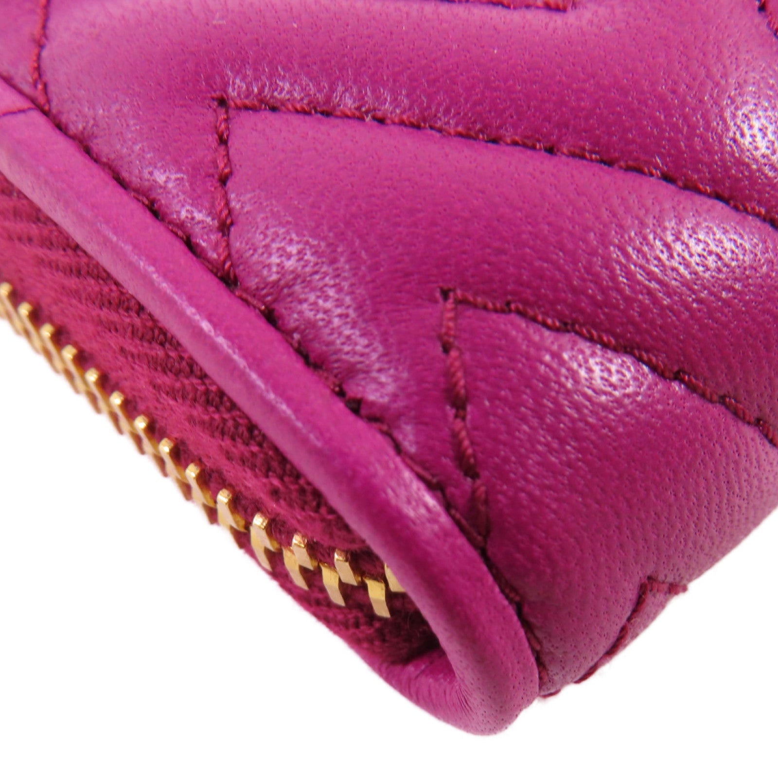 Miu Miu 羊皮皮革Zipper Card Case金扣拉鏈零錢包粉紫色