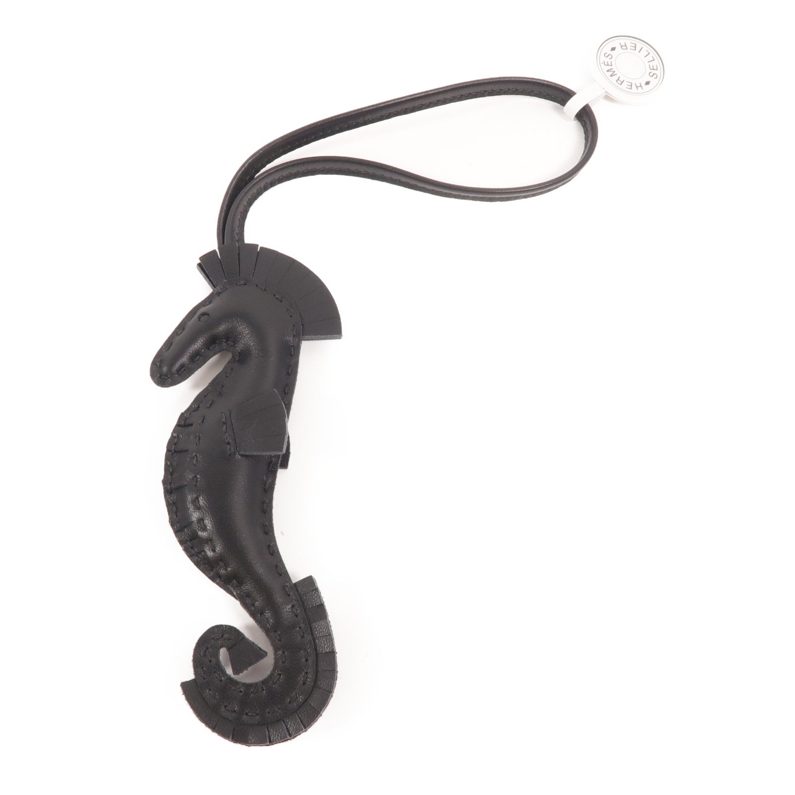 HERMES Milo皮革Seahorse Charm掛飾Noir