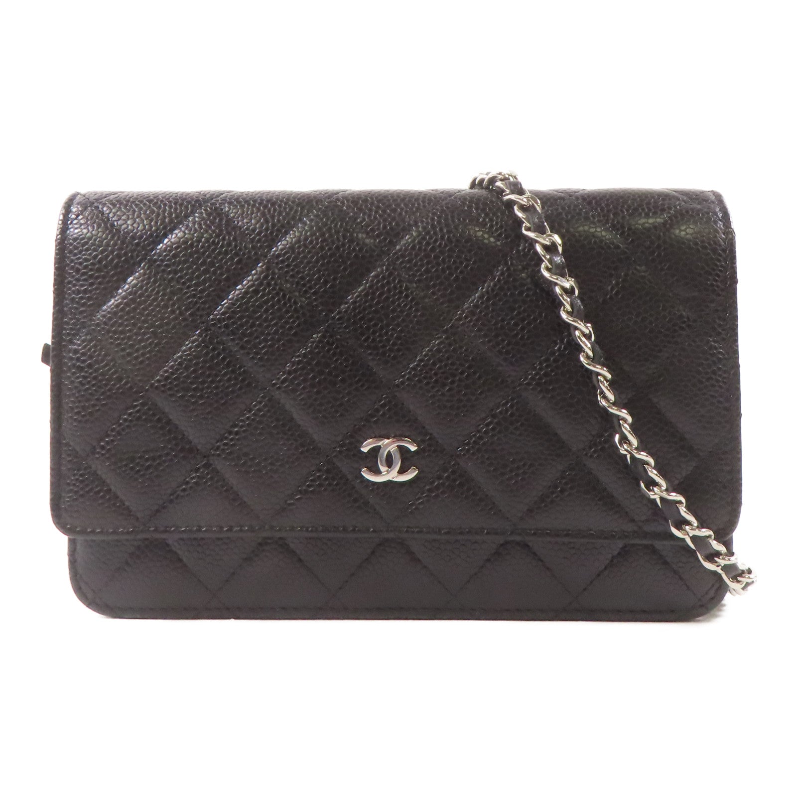CHANEL 牛皮皮革Wallet On Chain銀扣鏈帶肩背袋黑色