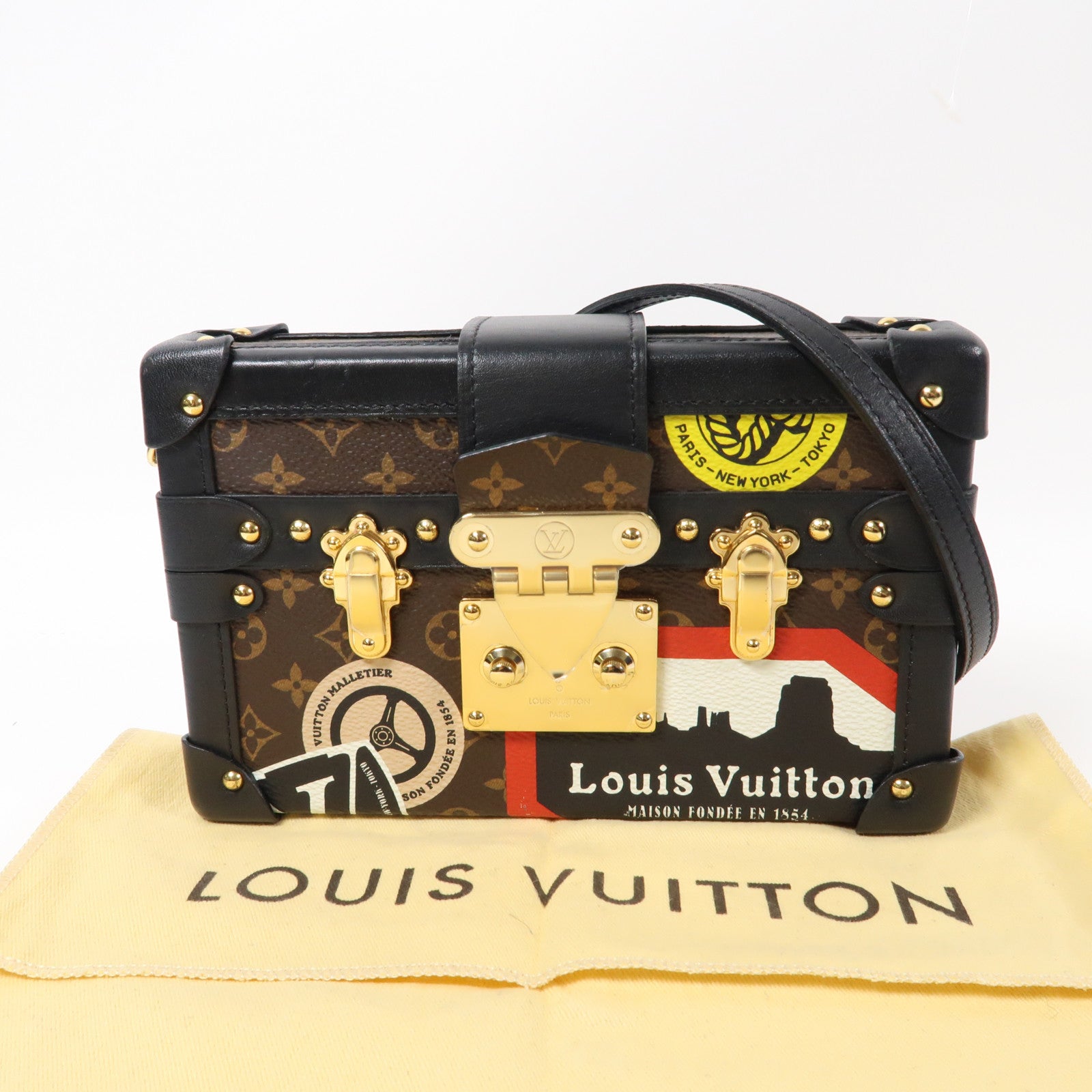LOUIS VUITTON Monogram Petite Malle金扣肩背袋啡色/黑色