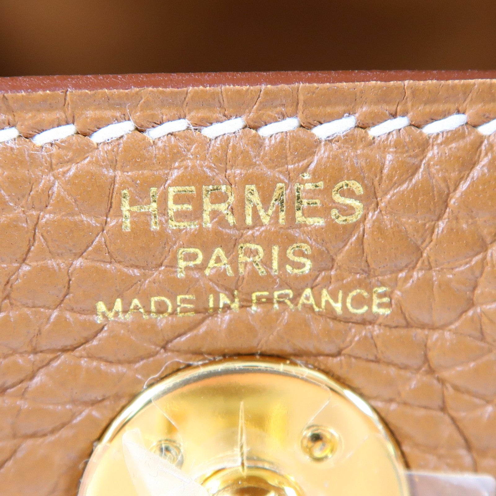 HERMES Clemence皮革Mini Lindy金扣手挽肩背兩用袋Gold啡色