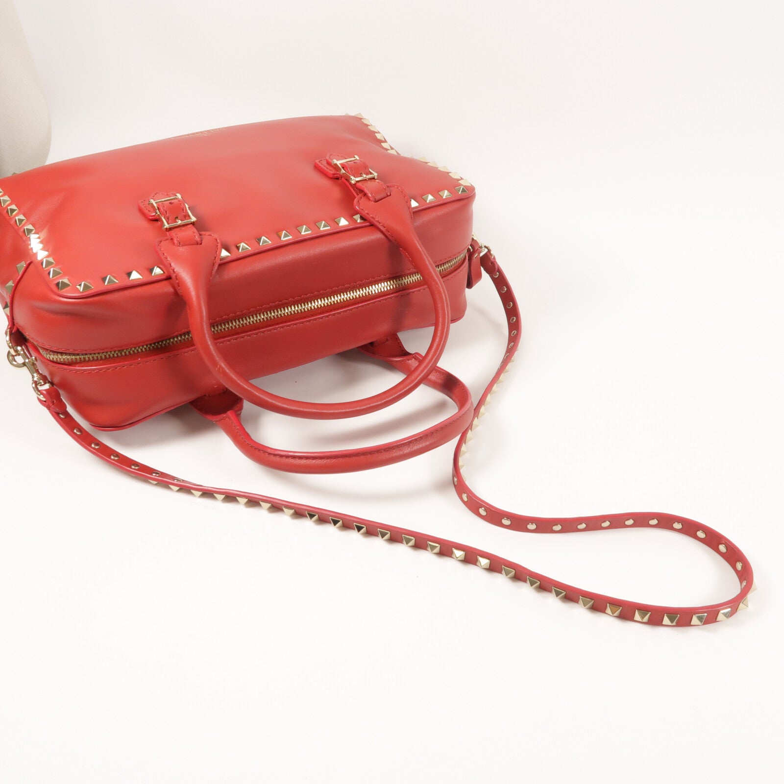 Valentino 牛皮皮革Boston Bag銀扣手挽肩背兩用袋