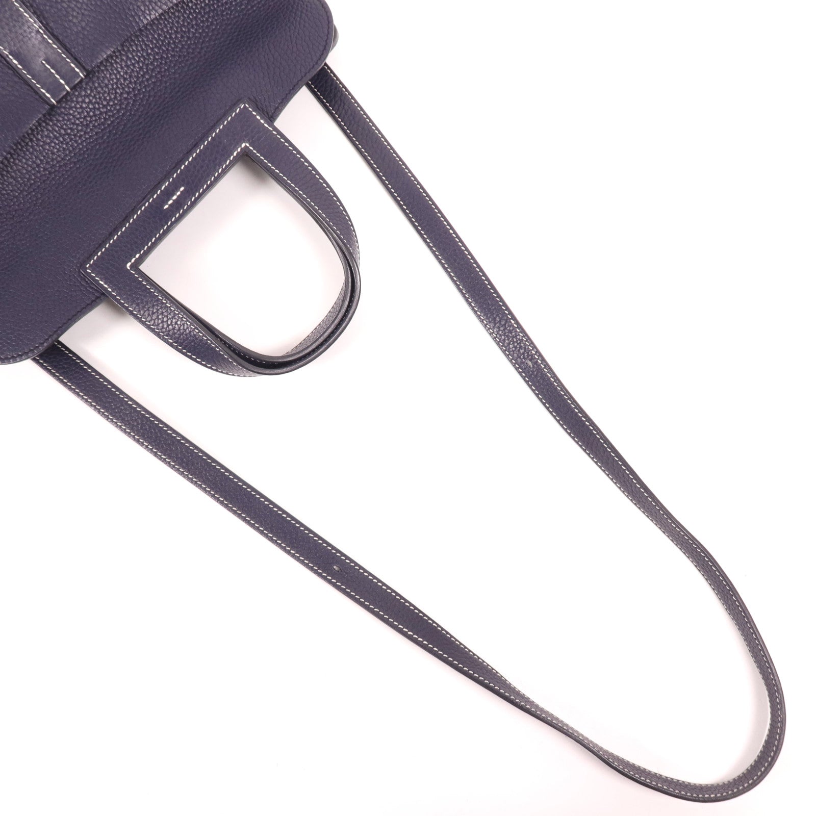 HERMES Clemence皮革Halzan 31銀扣手挽肩背兩用袋Bleu Nuit