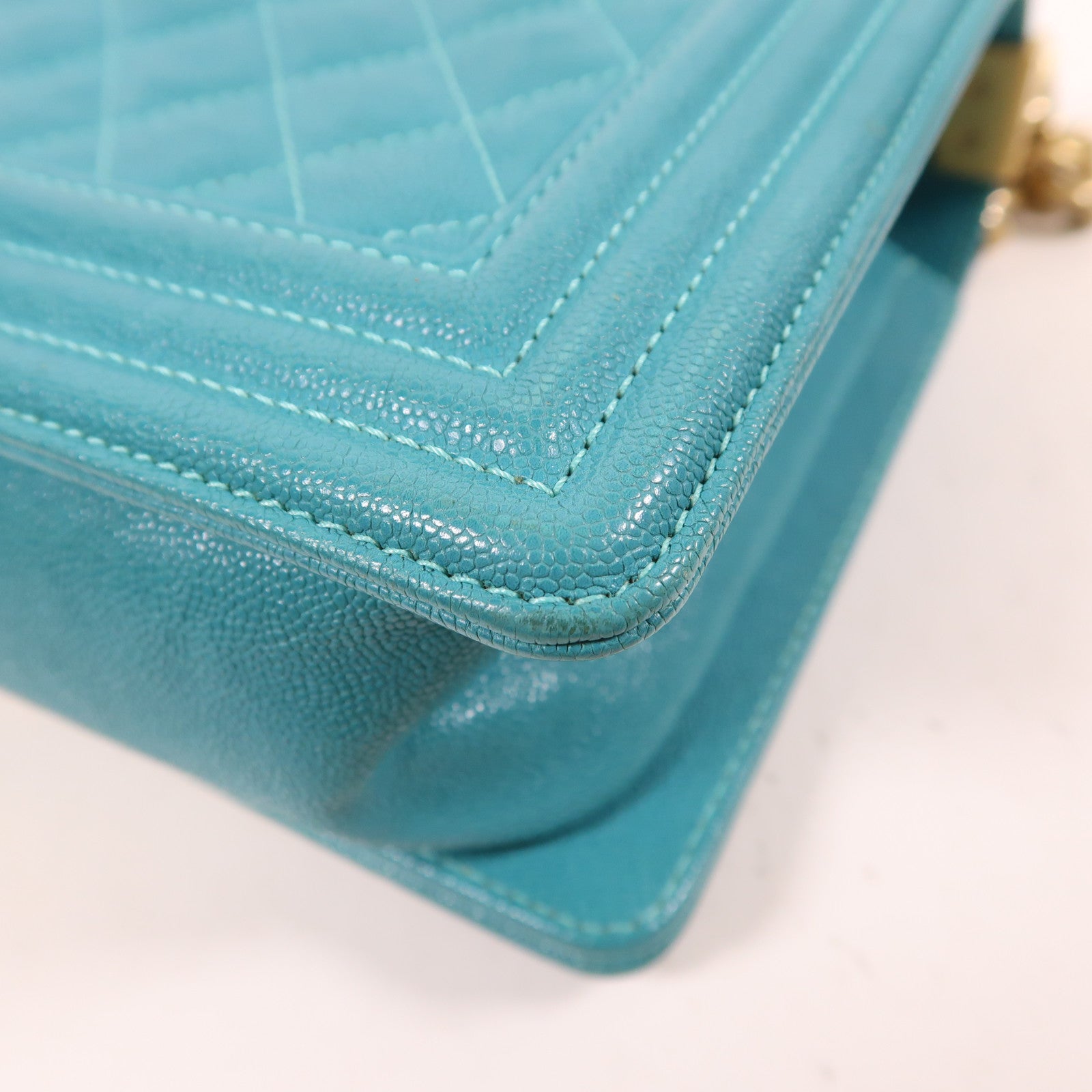 CHANEL CC GHW Boy 25 Chain Shoulder Bag Calfskin Leather Blue