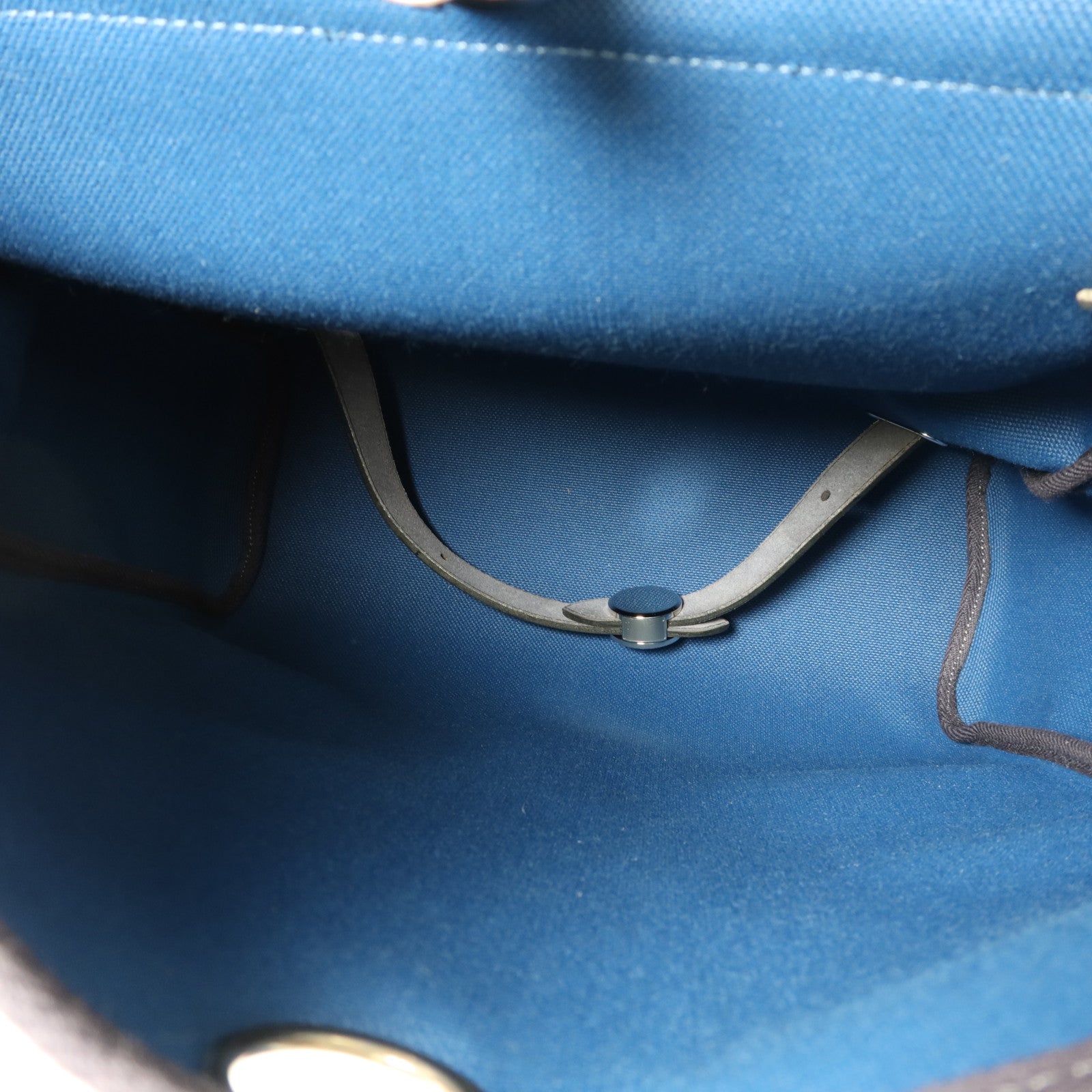 HERMES 帆布Herbag Backpack銀扣背包Deep Blue/Bleu Nuit