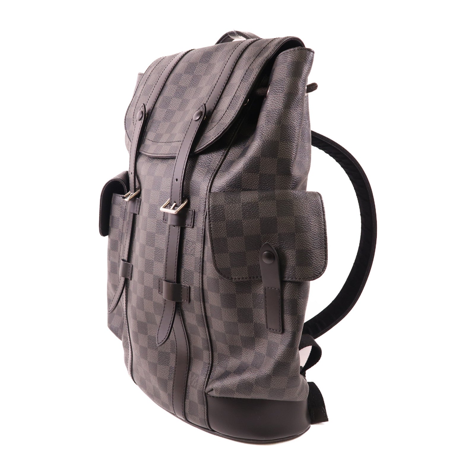 LOUIS VUITTON Damier Graphite Christopher MM銀扣背包色