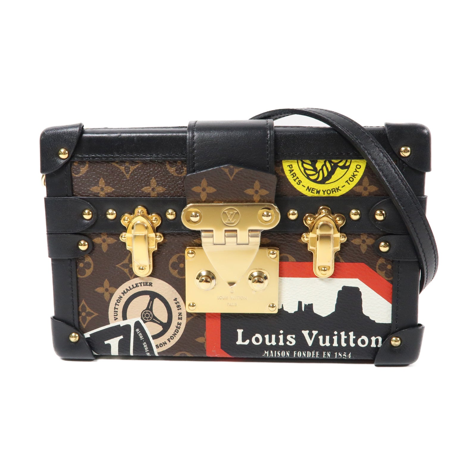 LOUIS VUITTON Monogram Petite Malle金扣肩背袋啡色/黑色