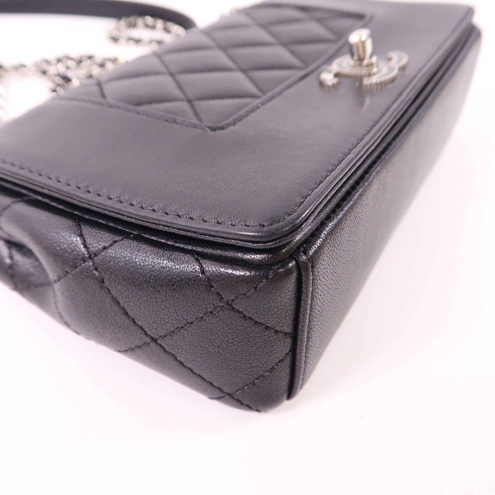 CHANEL CC SHW Chain Shoulder Bag Calfskin Leather Black