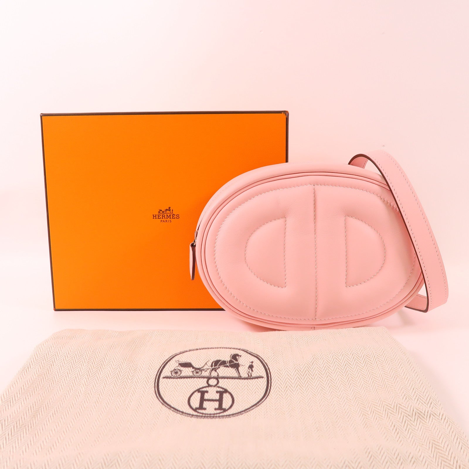 HERMES Swift皮革In The Loop Belt Bag銀扣腰包3Q Rose Sakura