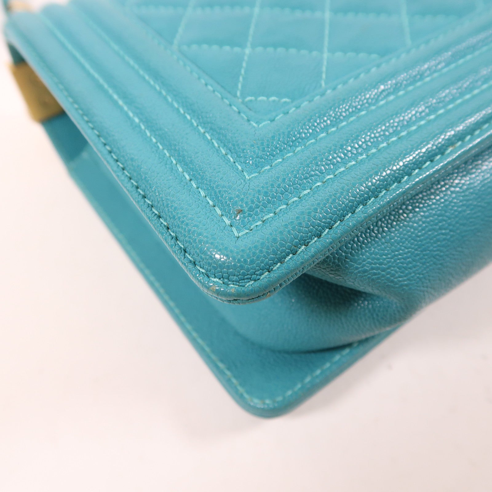 CHANEL CC GHW Boy 25 Chain Shoulder Bag Calfskin Leather Blue