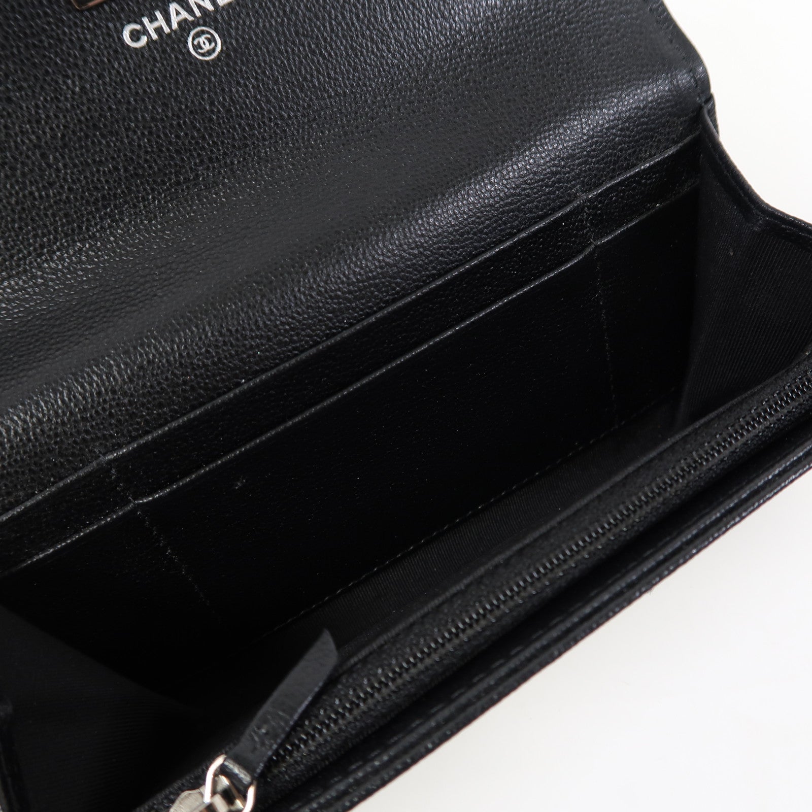 CHANEL 菱格牛皮皮革Wallet銀扣長錢包黑色