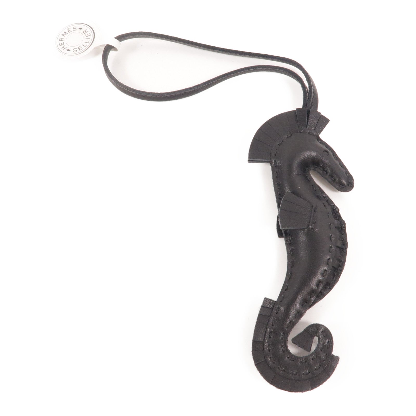 HERMES Milo皮革Seahorse Charm掛飾Noir