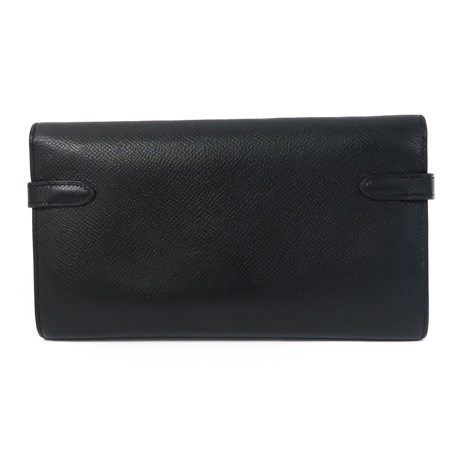HERMES Epsom皮革Kelly Wallet銀扣長錢包Noir/黑色
