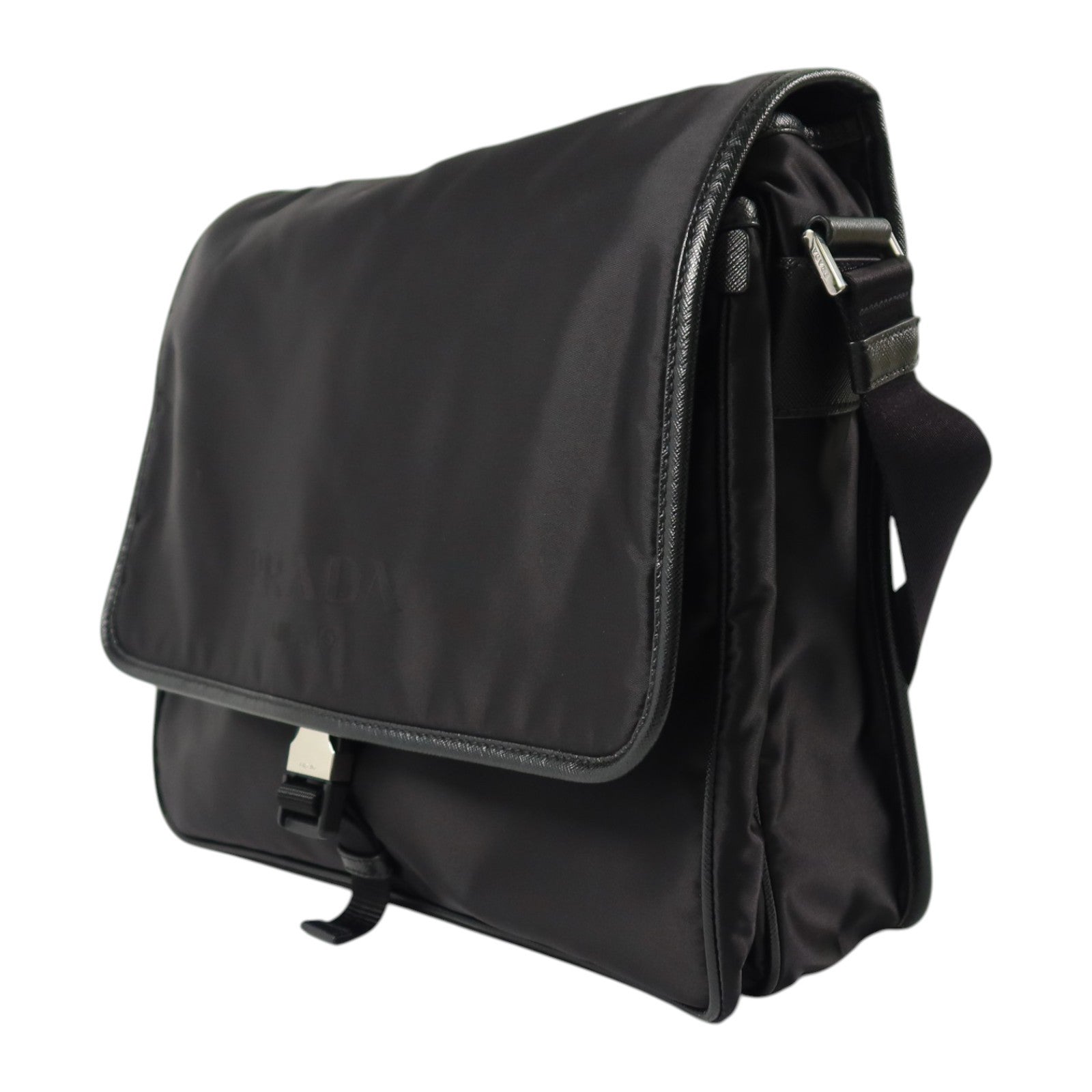 PRADA 尼龍Messenger Bag銀扣肩背袋