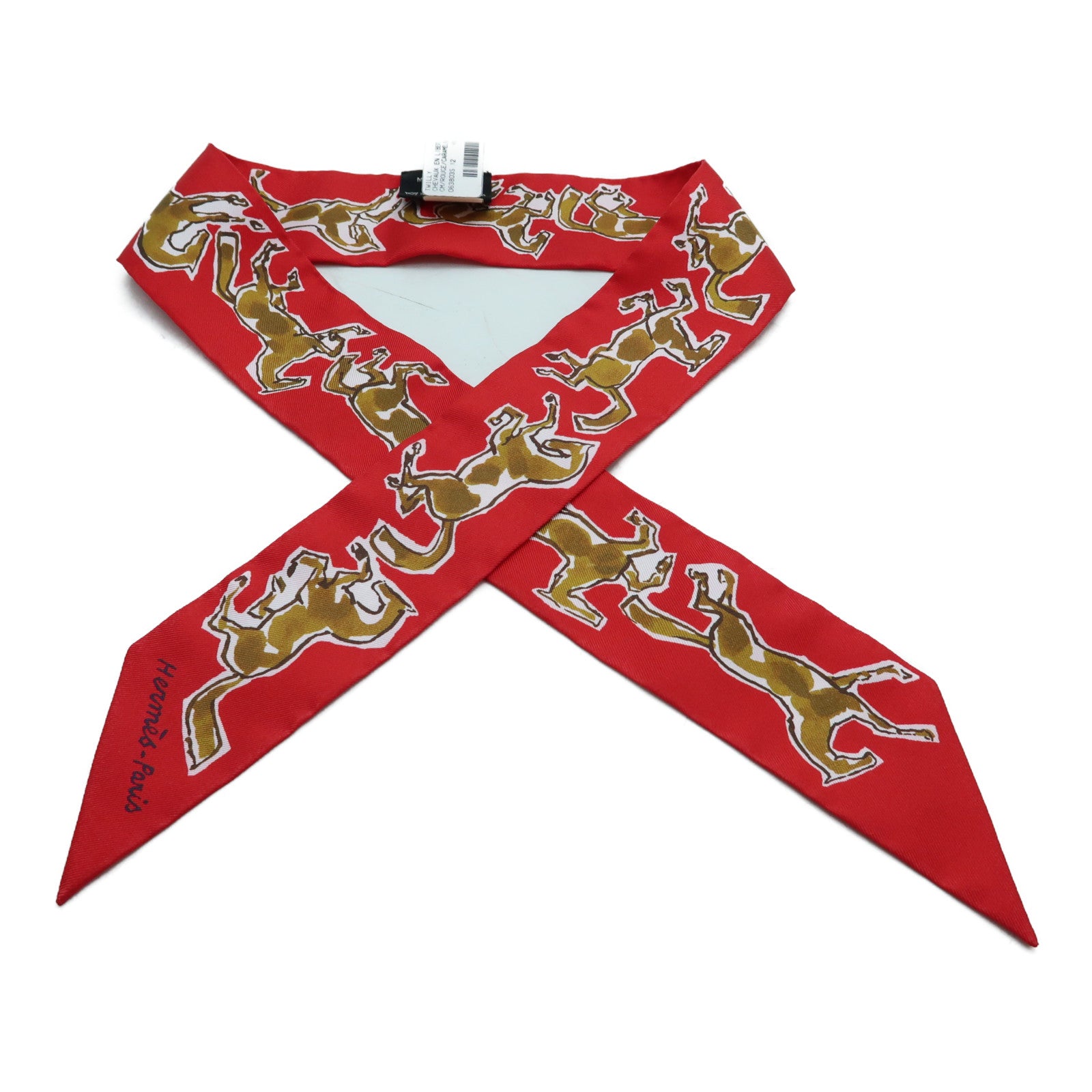HERMES 【激減優惠】絲質Twilly絲巾紅色