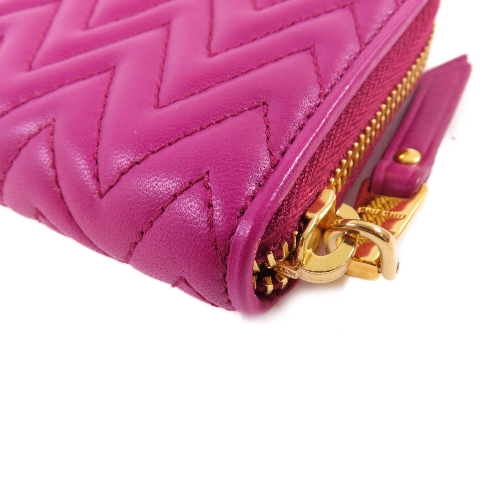 Miu Miu 羊皮皮革Zipper Card Case金扣拉鏈零錢包粉紫色