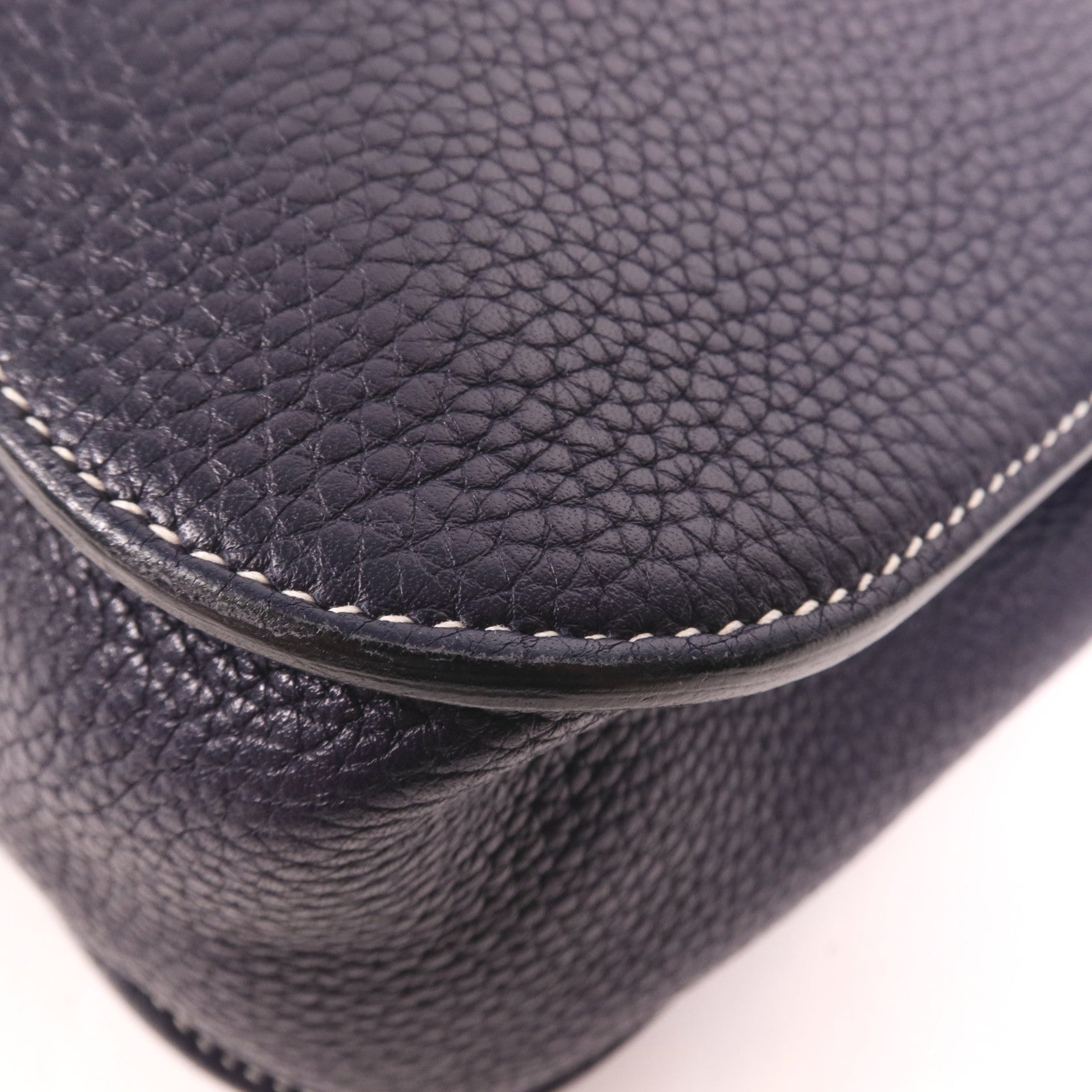 HERMES Clemence皮革Halzan 31銀扣手挽肩背兩用袋Bleu Nuit