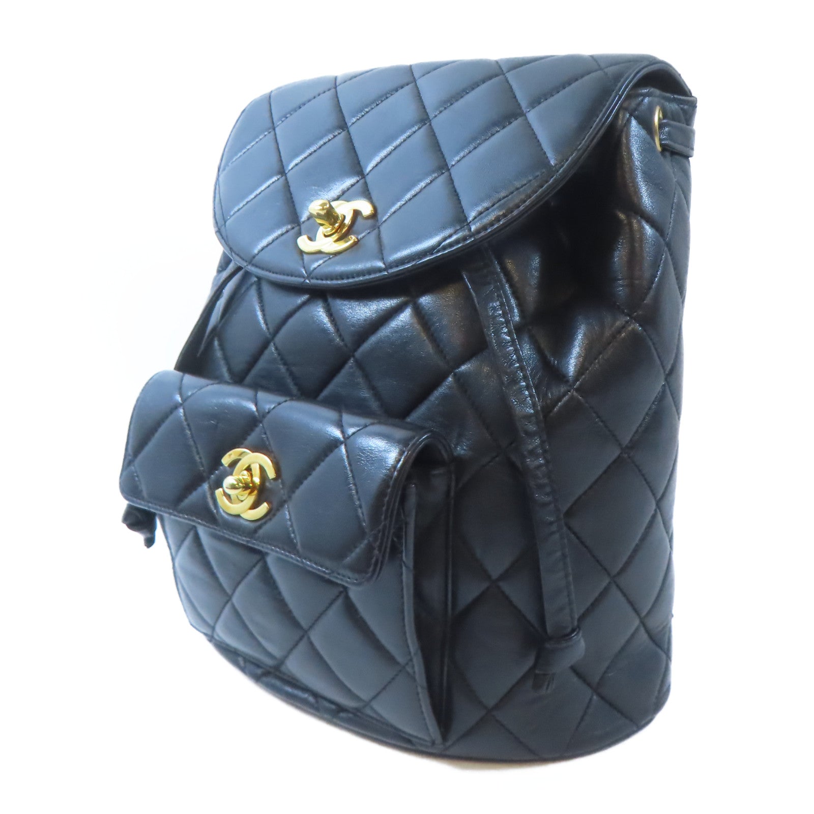 CHANEL 菱格羊皮皮革Vintage Backpack金扣背包黑色