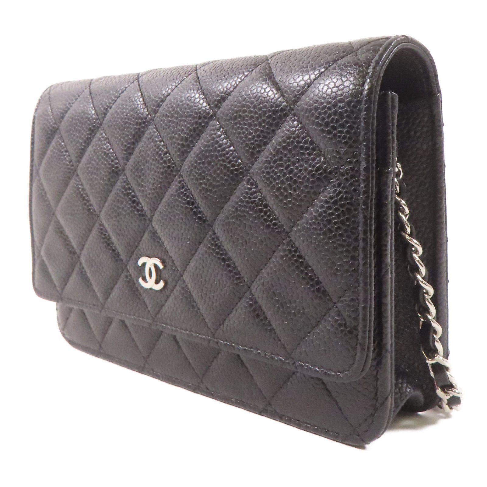 CHANEL 牛皮皮革Wallet On Chain銀扣鏈帶肩背袋黑色
