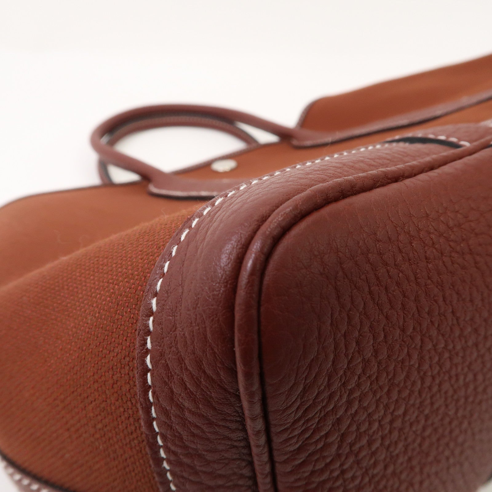 HERMES 帆布Garden Party TPM銀扣手挽袋Rouge H/紅棕色